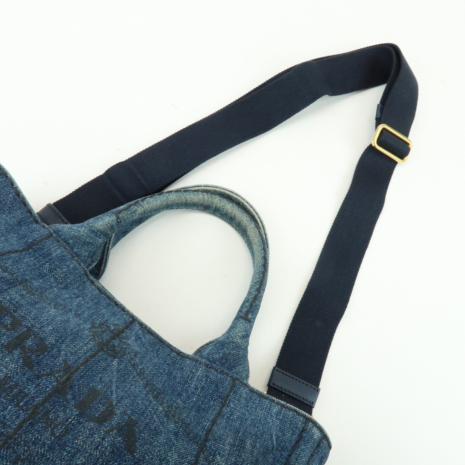 PRADA Triangle Logo Canapa Mini Denim 2Way Bag Hand Bag 1BG439
