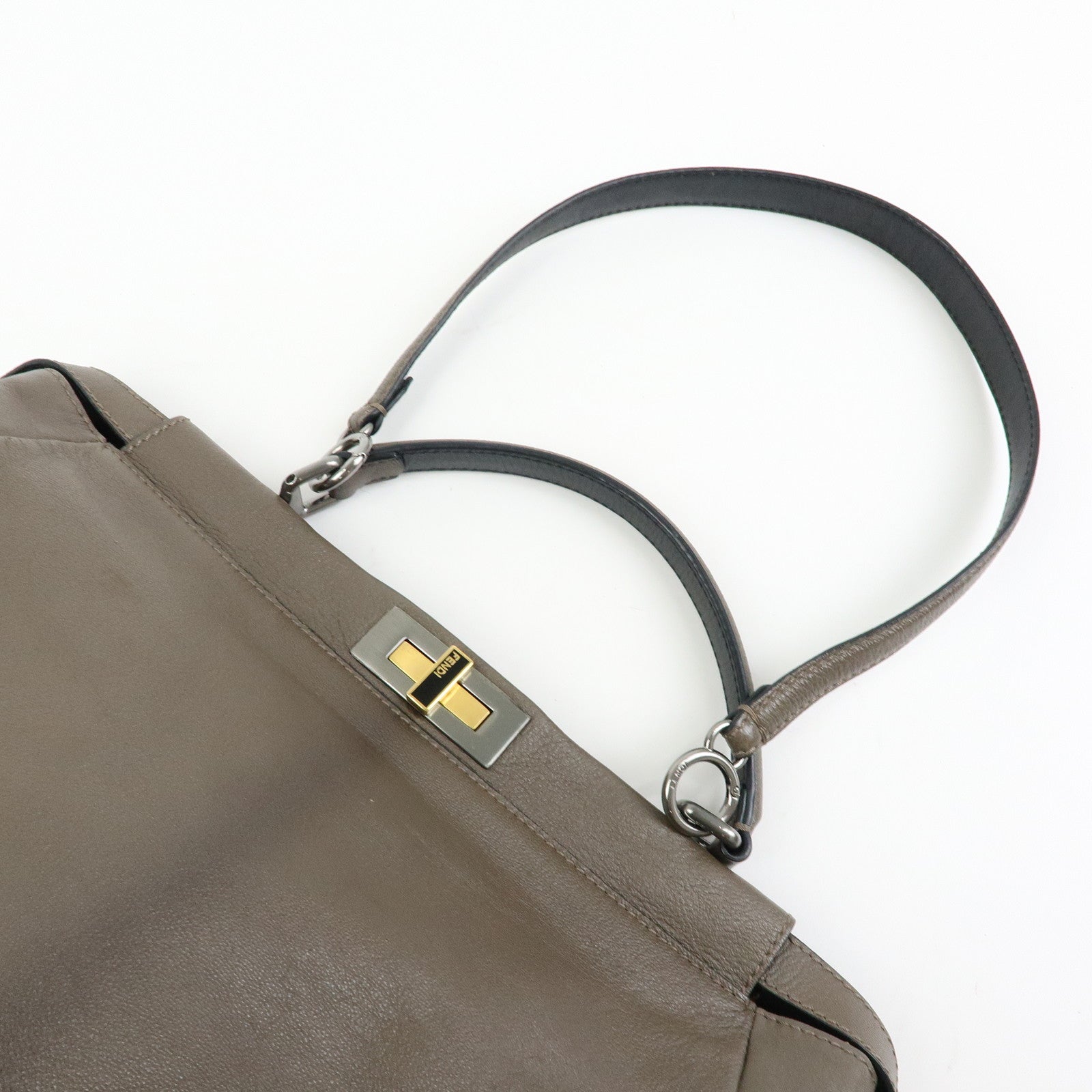 FENDI Peekaboo Large Leather 2Way Bag Shoulder Bag Brown 8BN210