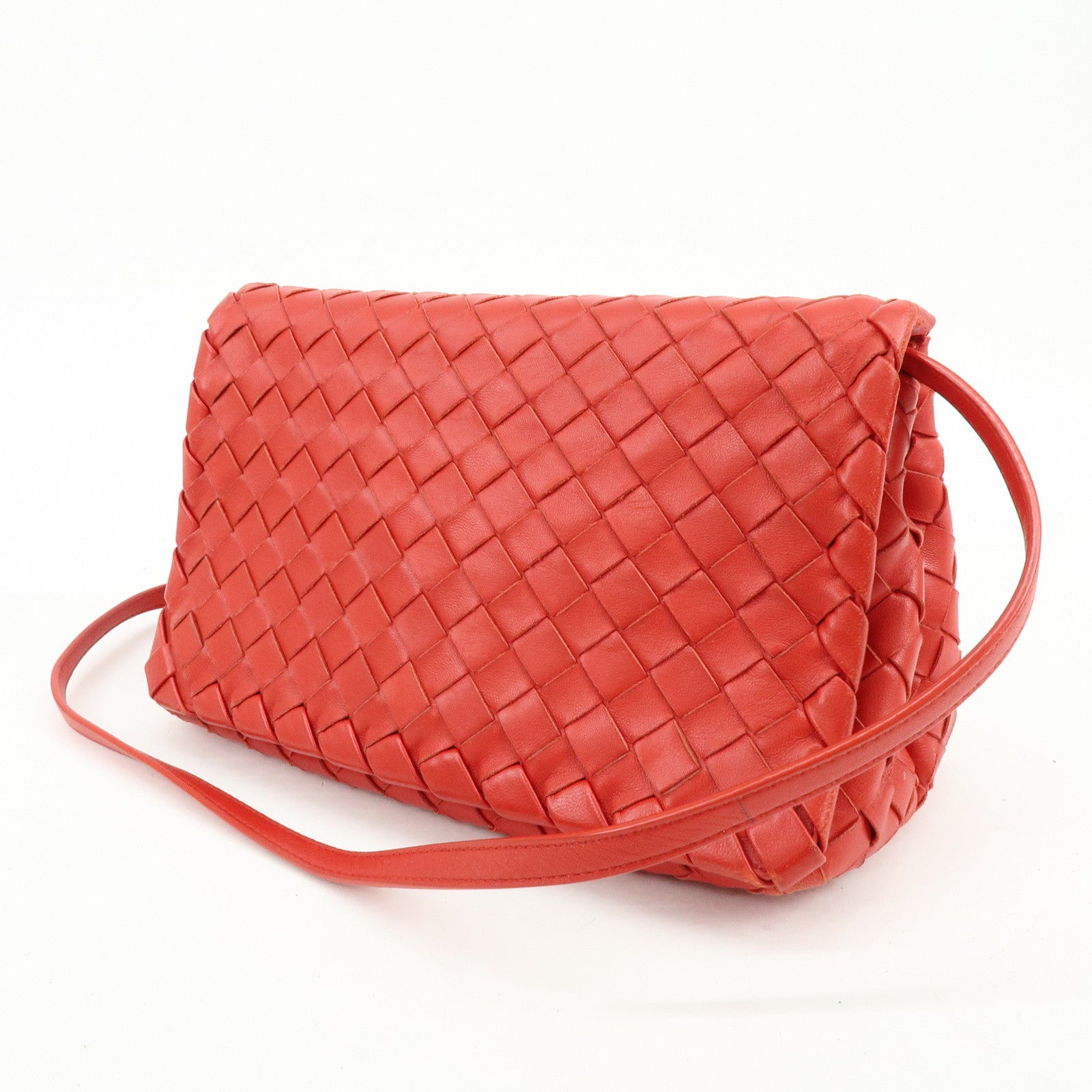 BOTTEGA VENETA Intrecciato Leather Shoulder Bag Crossbody Bag Red