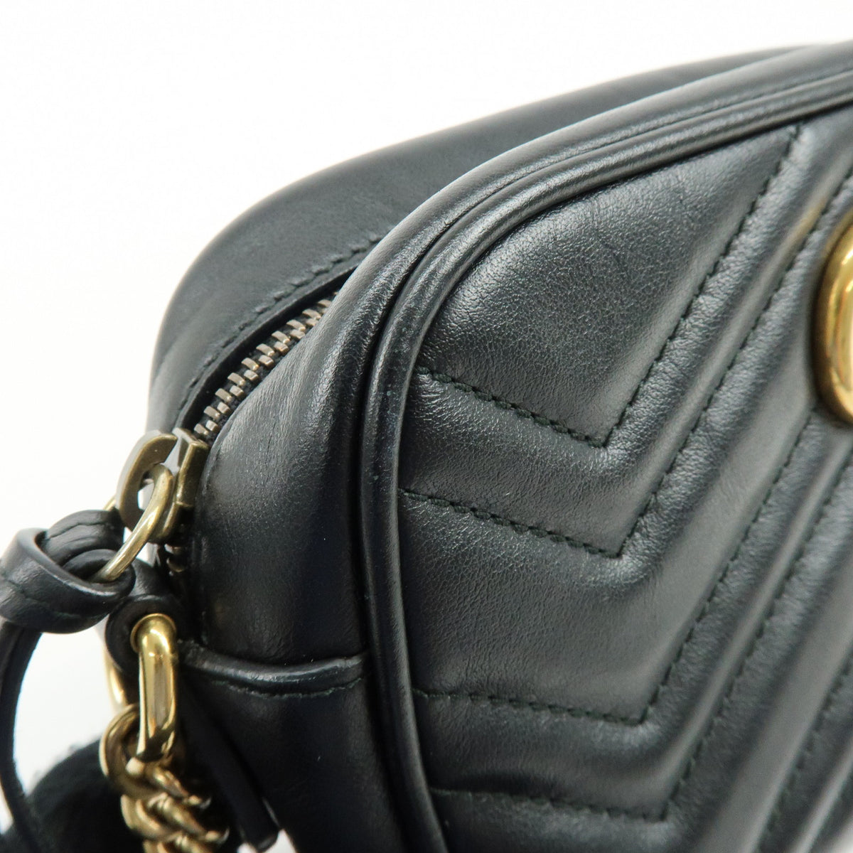 GUCCI GG Marmont Leather Chevron Shoulder Crossbody Bag Black 448065