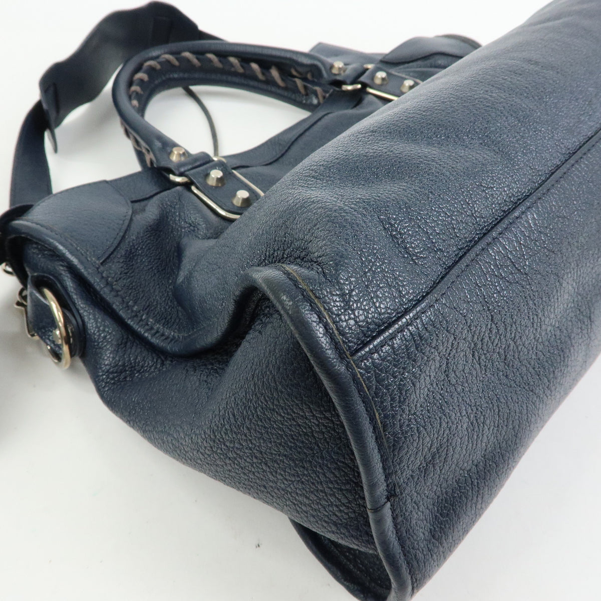 BALENCIAGA Classic Metallic Edge City Leather 2Way Bag Navy 390154