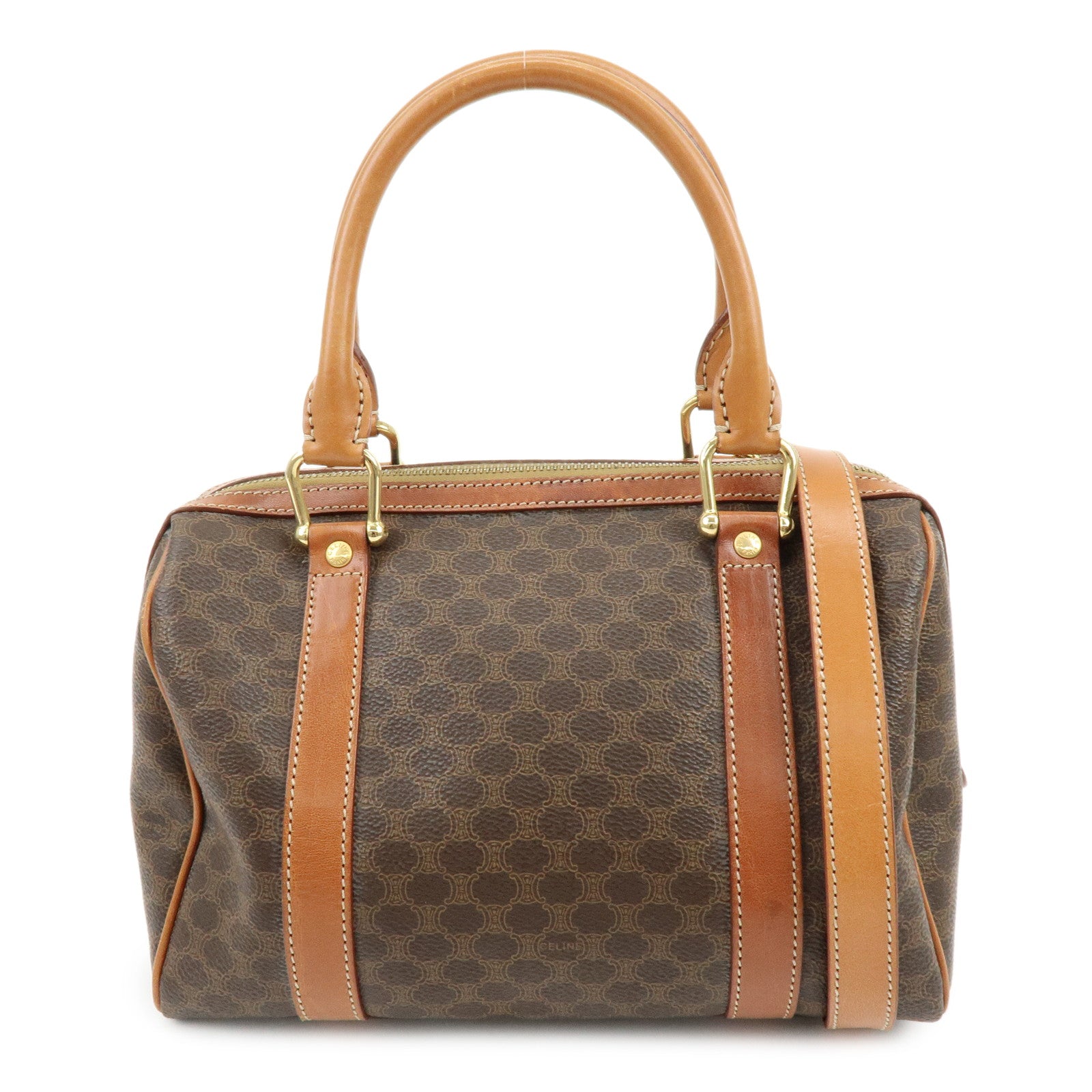 CELINE Macadam Logo PVC Leather 2Way Boston Bag Hand Bag Brown
