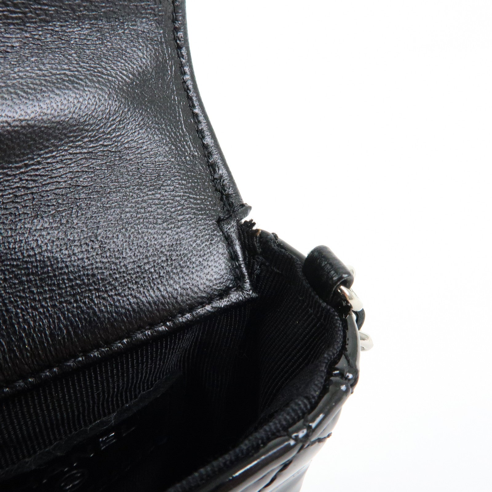 CHANEL Matelasse COCO Mark Patent Leather Phone Case Pouch Black