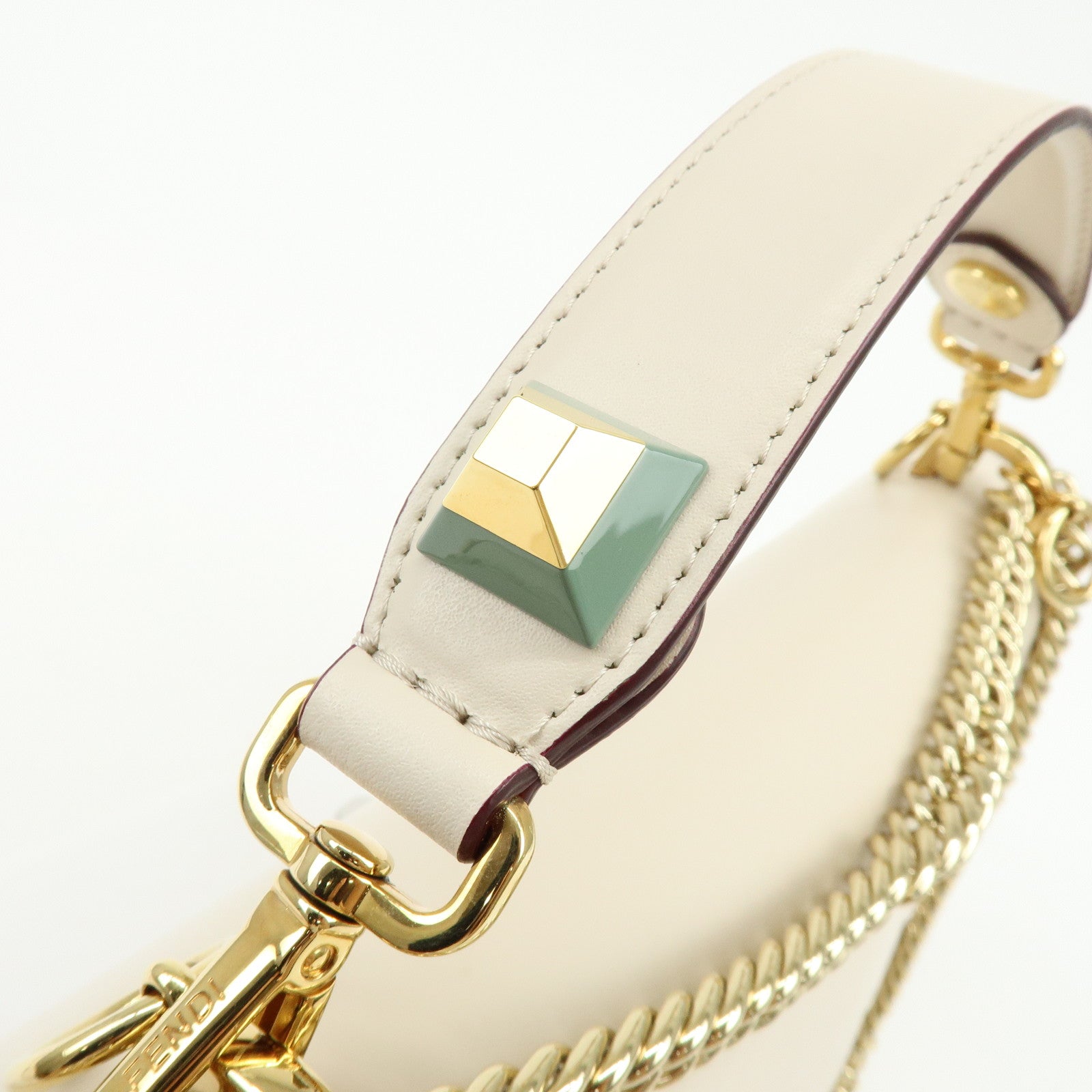FENDI KAN I Leather 2Way Bag Shoulder Bag Hand Bag Beige 8BT283