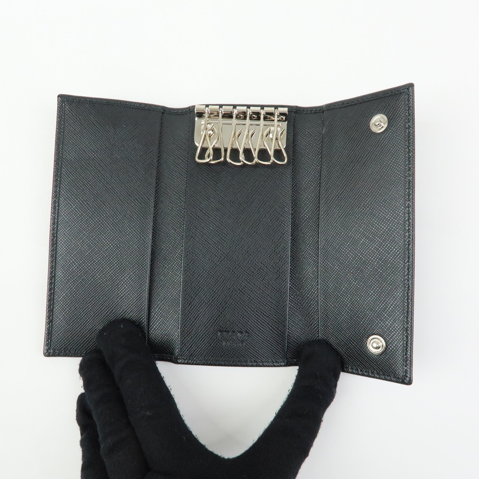 PRADA Saffiano Leather 6 Rings Key Case Key Holder Black