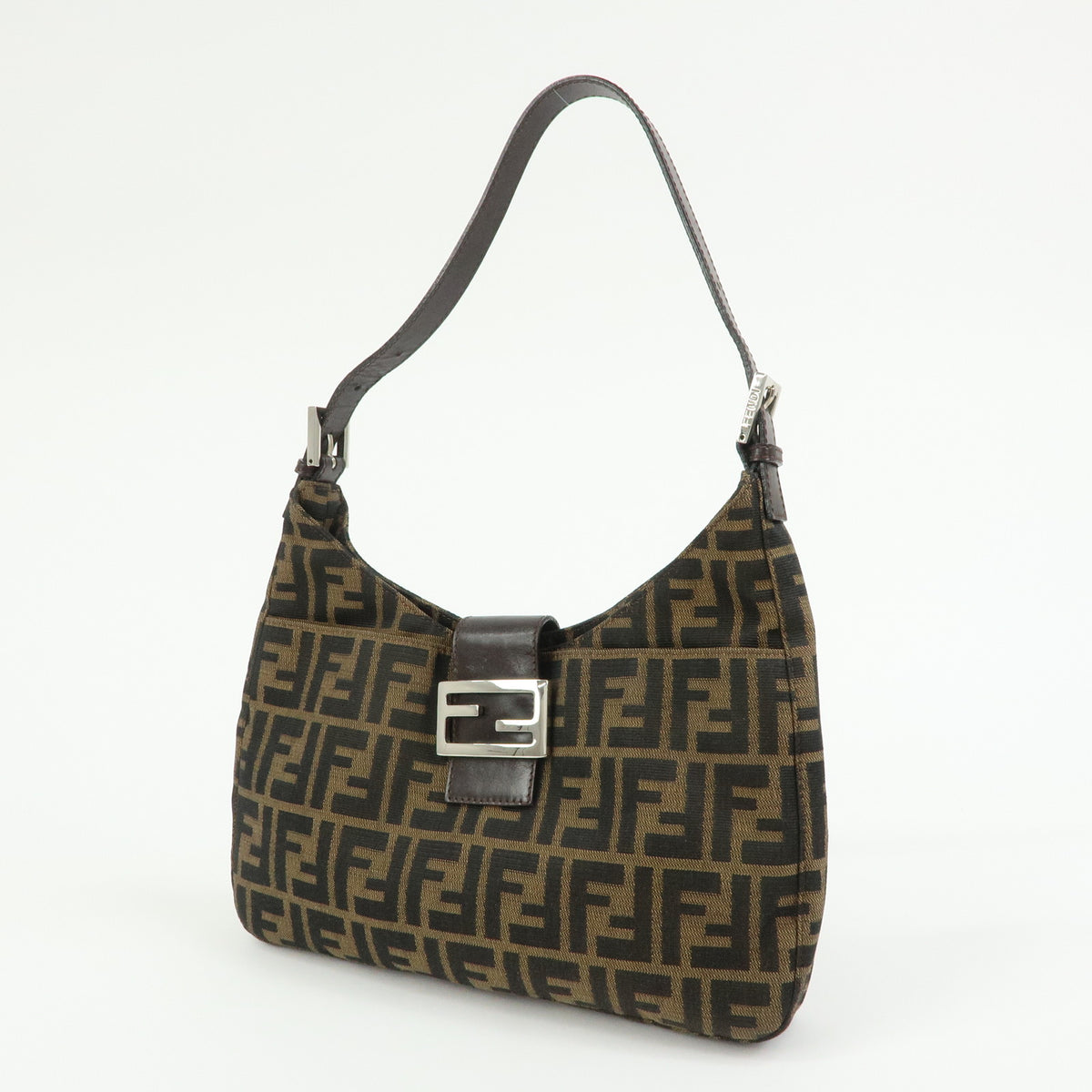 FENDI Zucca Canvas Leather Shoulder Bag Hand Bag Black Brown 26569