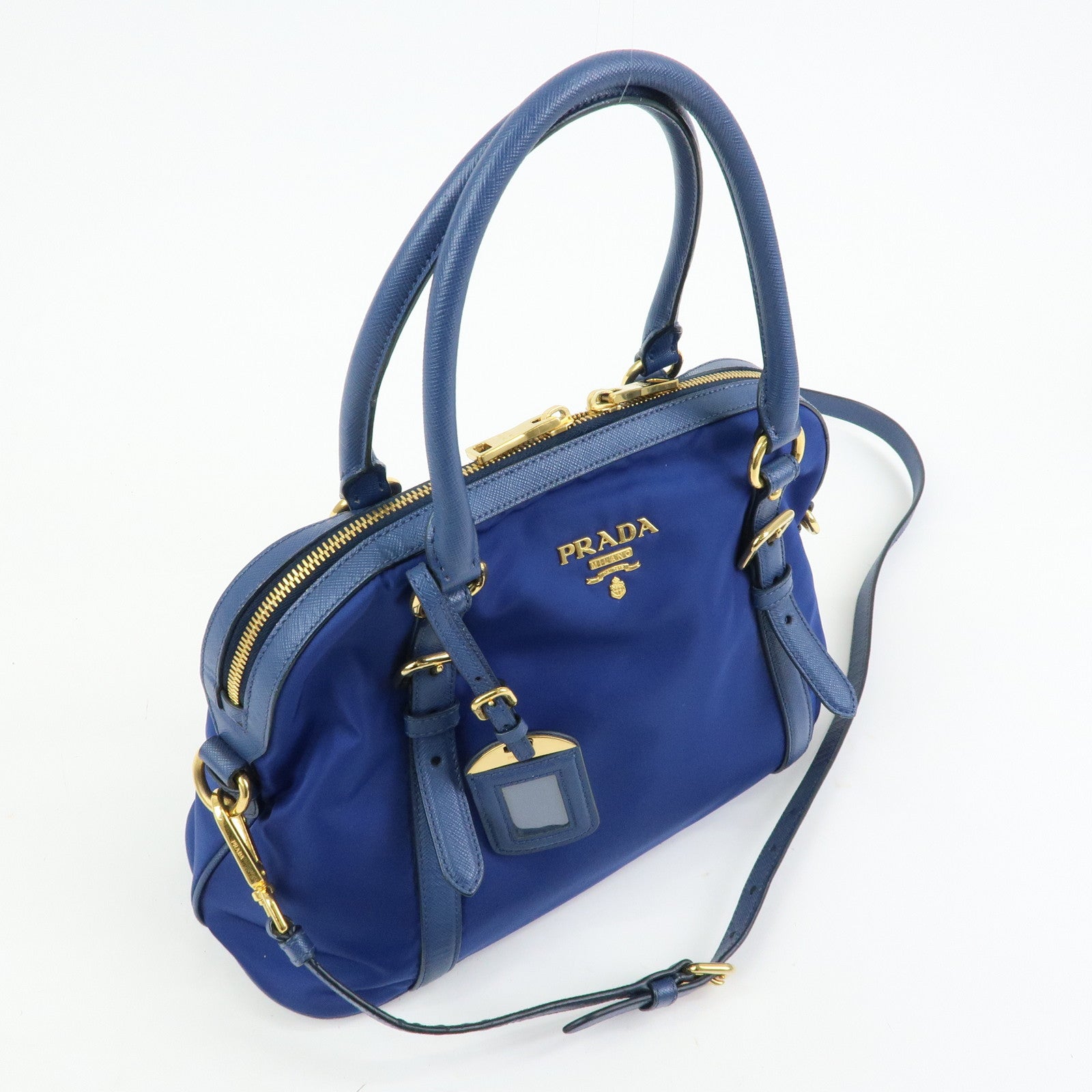 PRADA Tessuto Nylon Saffiano Leather 2Way Hand Shoulder Bag 1BB013