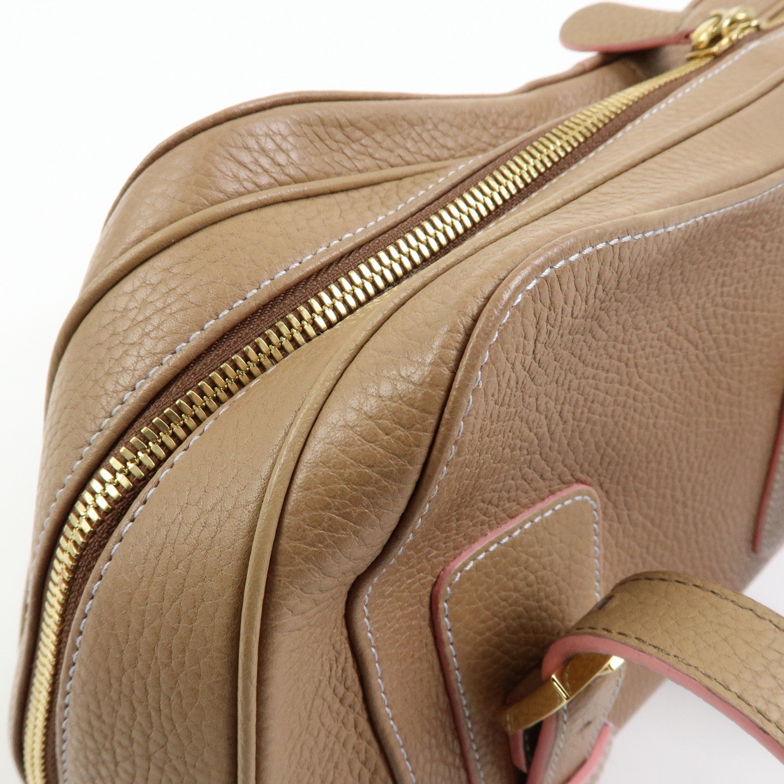 LOEWE Senda Stitches Leather Hand Bag Boston Bag Beige