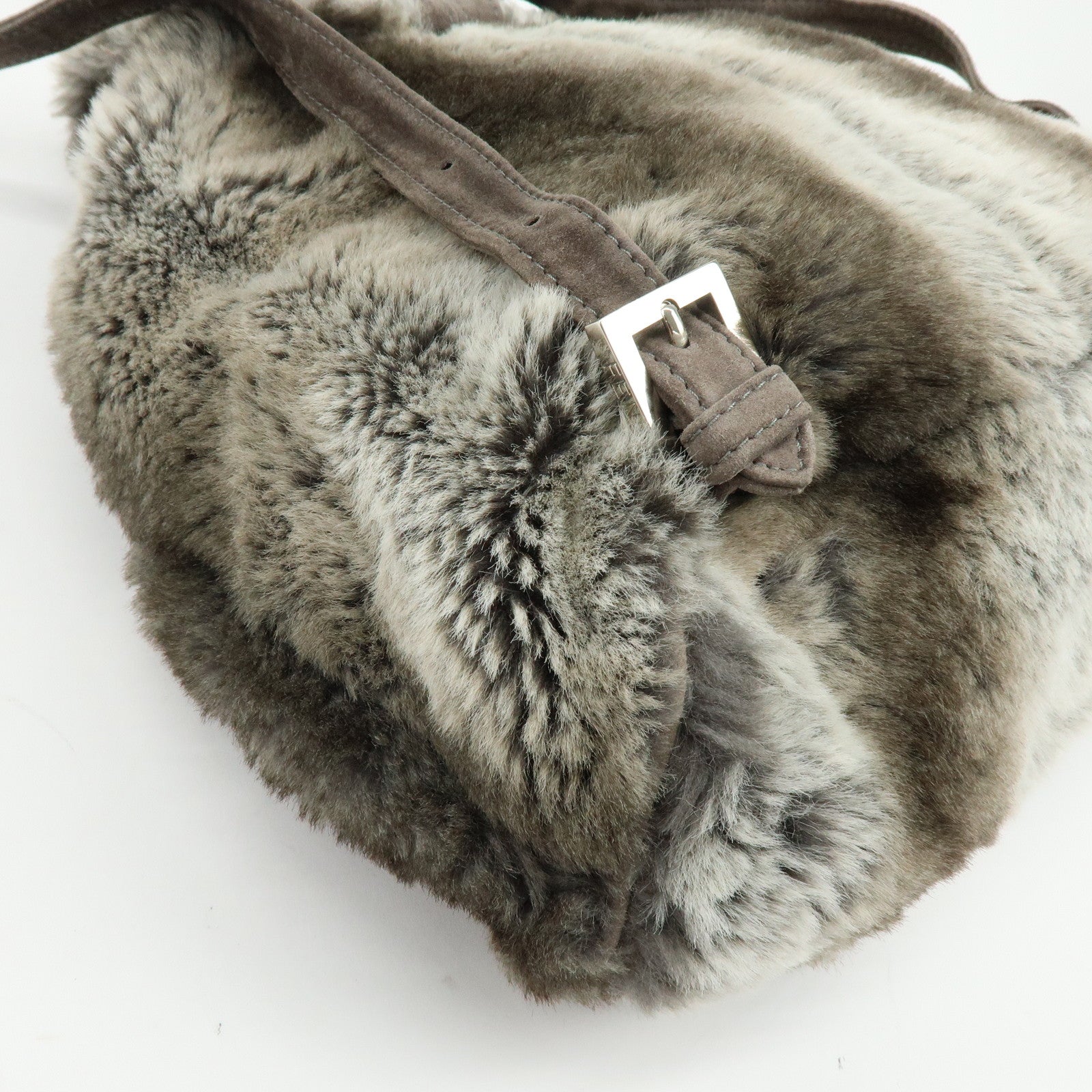 FENDI Zucca Mink like Fur Suede Backpack Rucksuck Gray