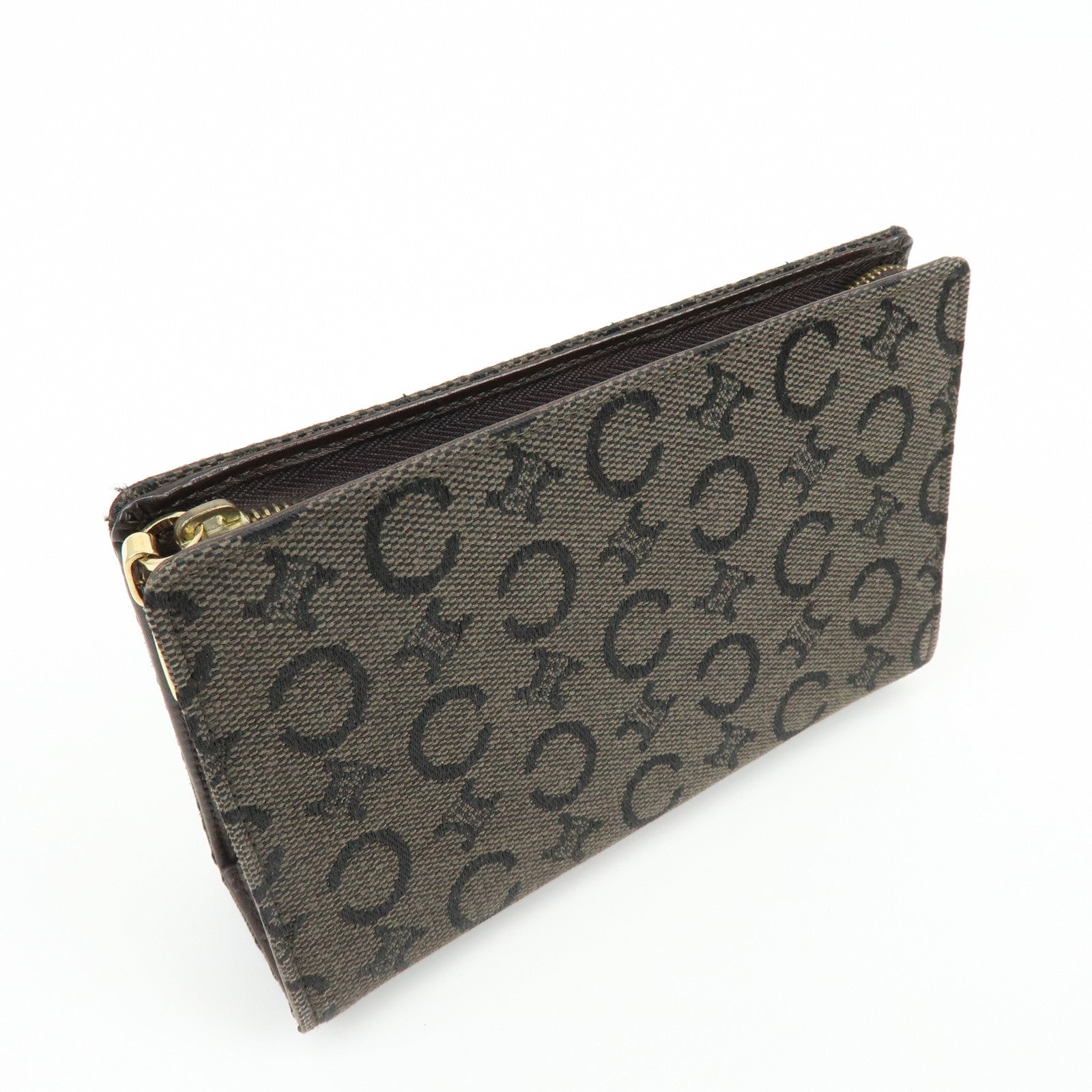CELINE C Macadam Canvas Mini Cosmetic Pouch Makeup Bag Brown
