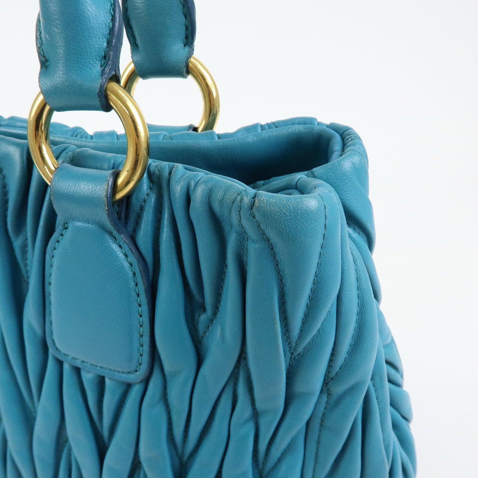 MIU MIU Matelasse Nappa Leather 2Way Bag Hand Shoulder Bag Blue RN0874