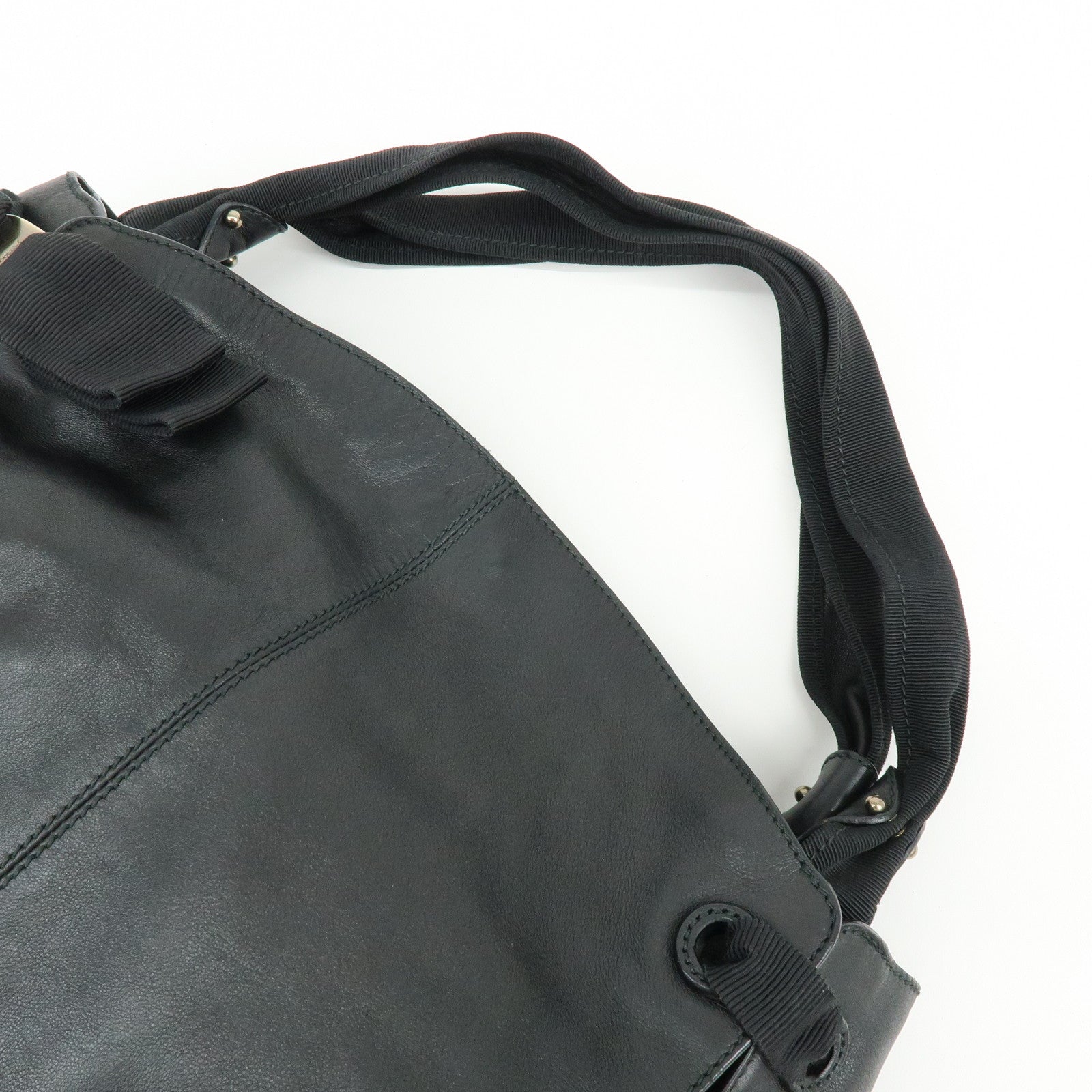 Ferragamo Vara Ribbon Leather Tote Bag Hand Bag Black