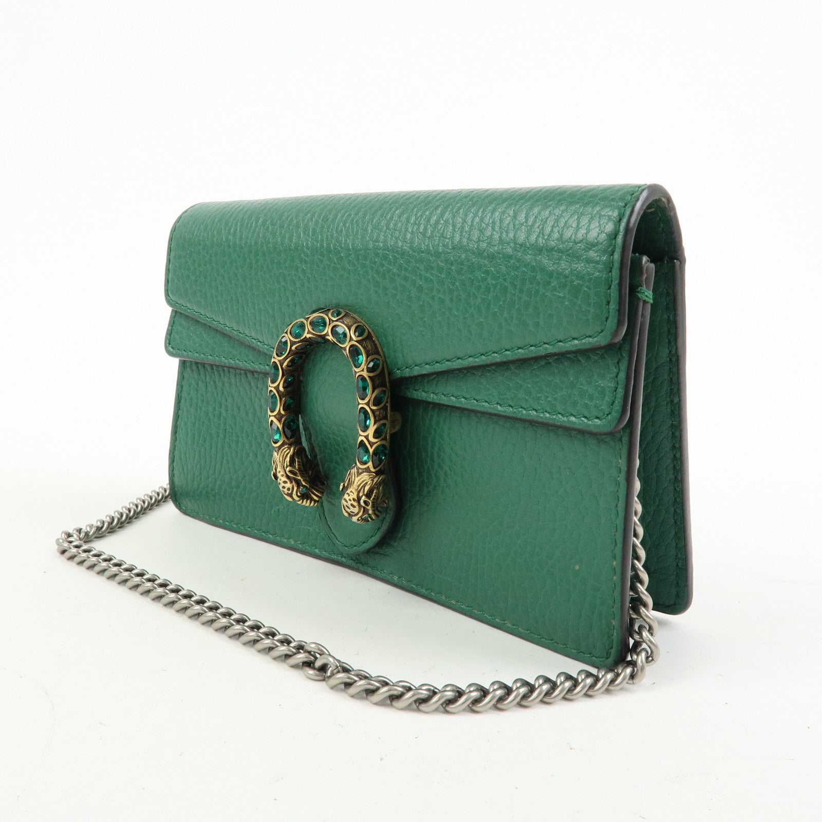 GUCCI Dionysus Super Mini Bag Leather Chain Shoulder Bag Green 476432