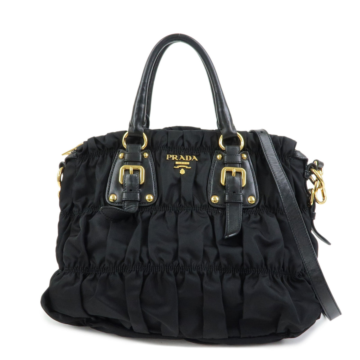 PRADA Nylon Leather TESSUTO GAUFRE 2WAY Tote Shoulder Bag Black BN1792