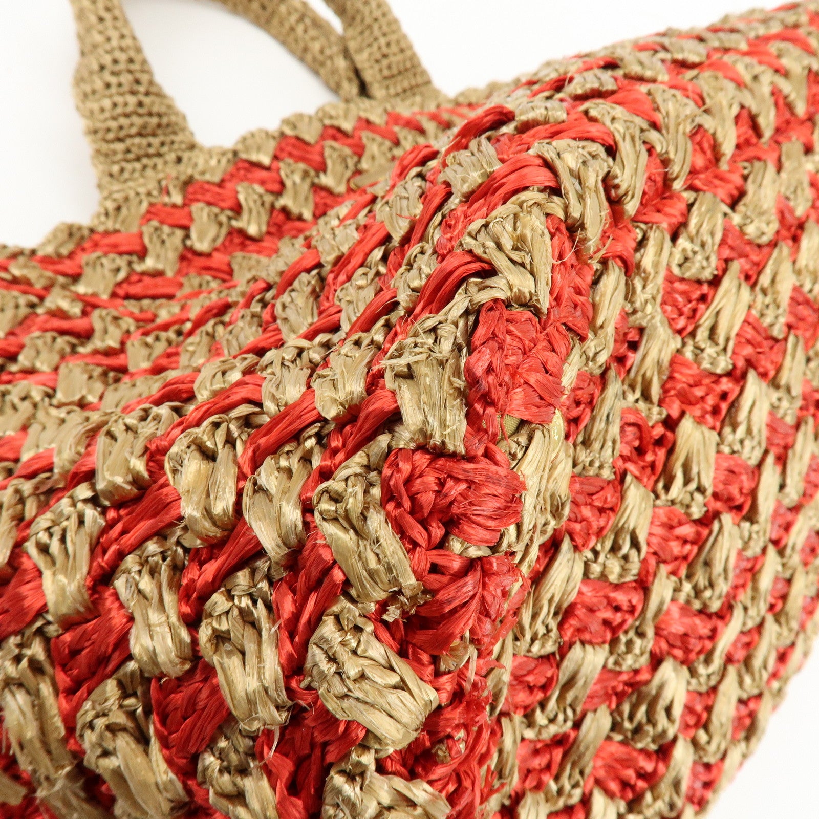 PRADA Canapa Large Triangle Logo Raffia Tote Bag Natural Red BN2302