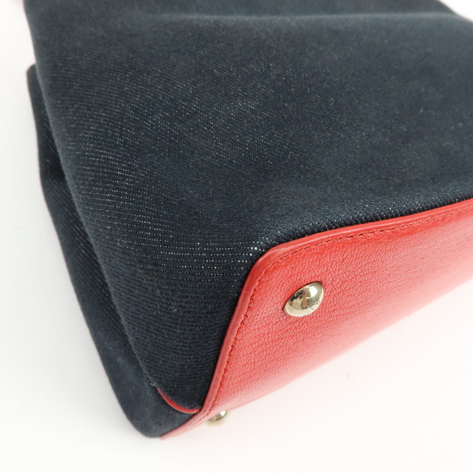 FENDI PETITE 2JOURS Denim Leather 2Way Hand Shoulder Bag Blue 8BH253