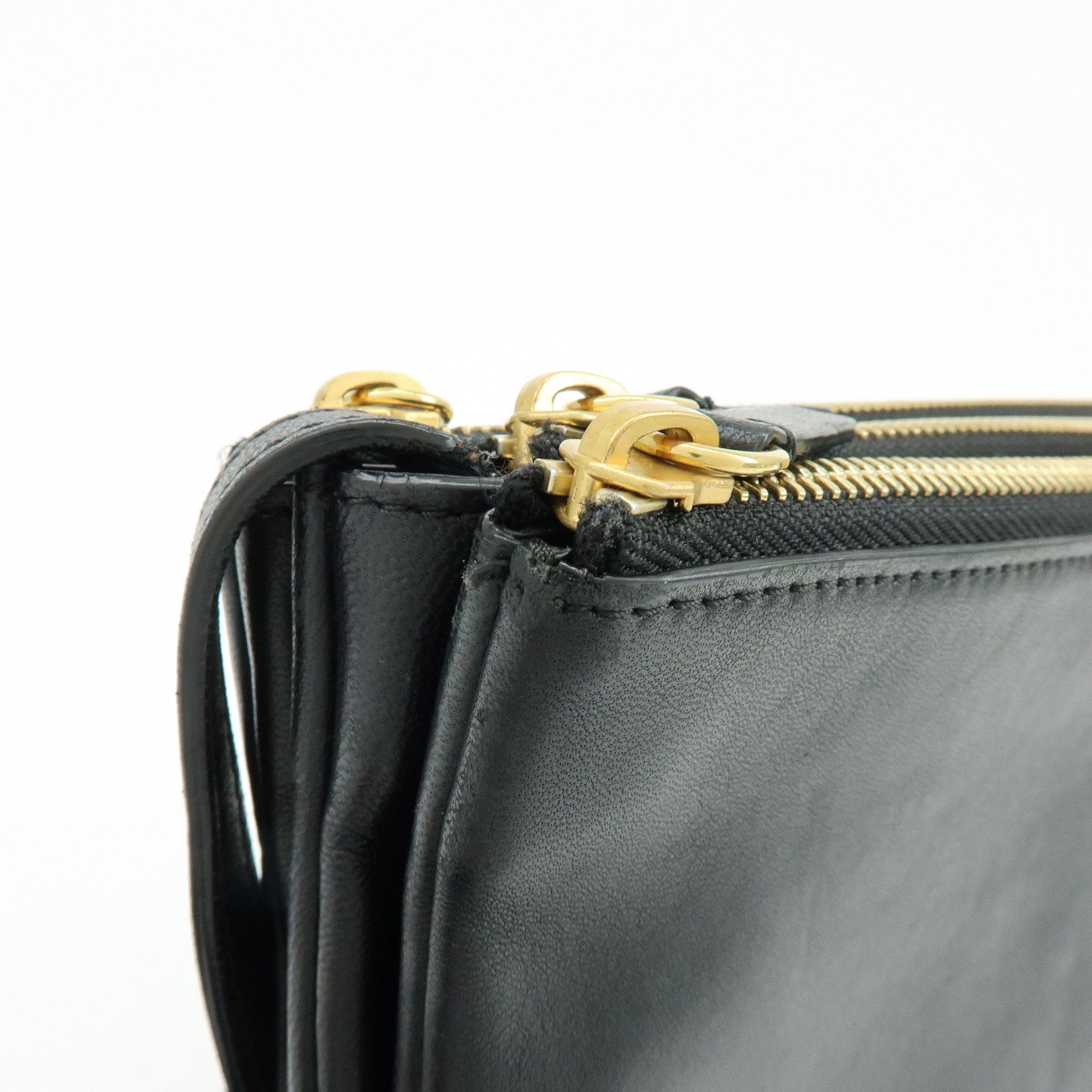 CELINE Trio Bag Leather Shoulder Bag Crossbody Bag Pouch Black