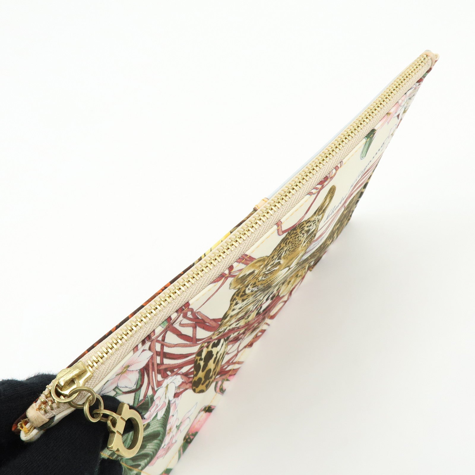 Ferragamo Gancini Nylon Leopard Flat Pouch Beige Pink