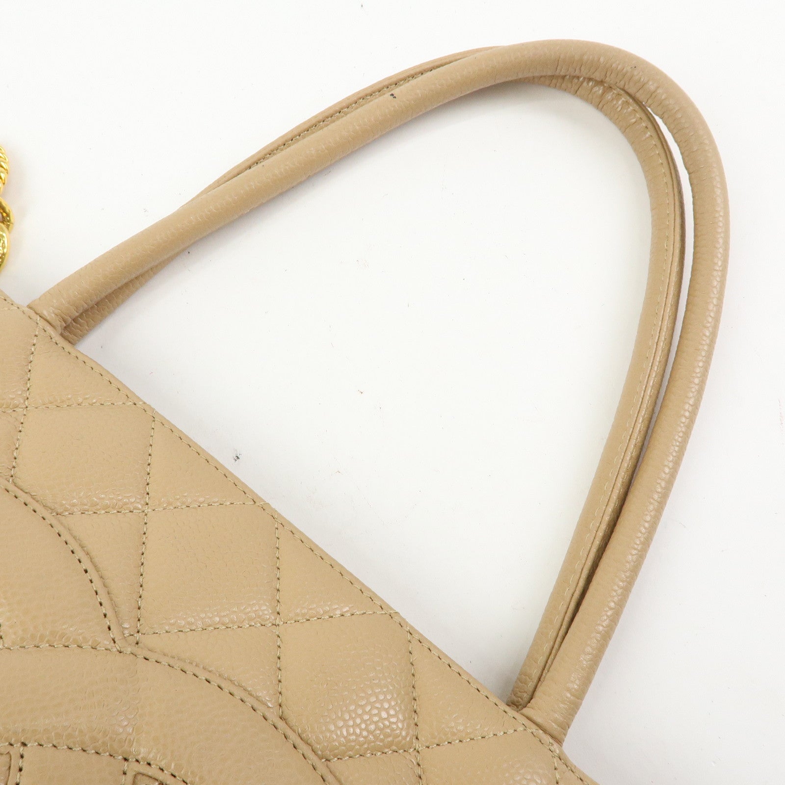 CHANEL Medallion Matelasse COCO Mark Caviarskin Tote Bag Beige A01804