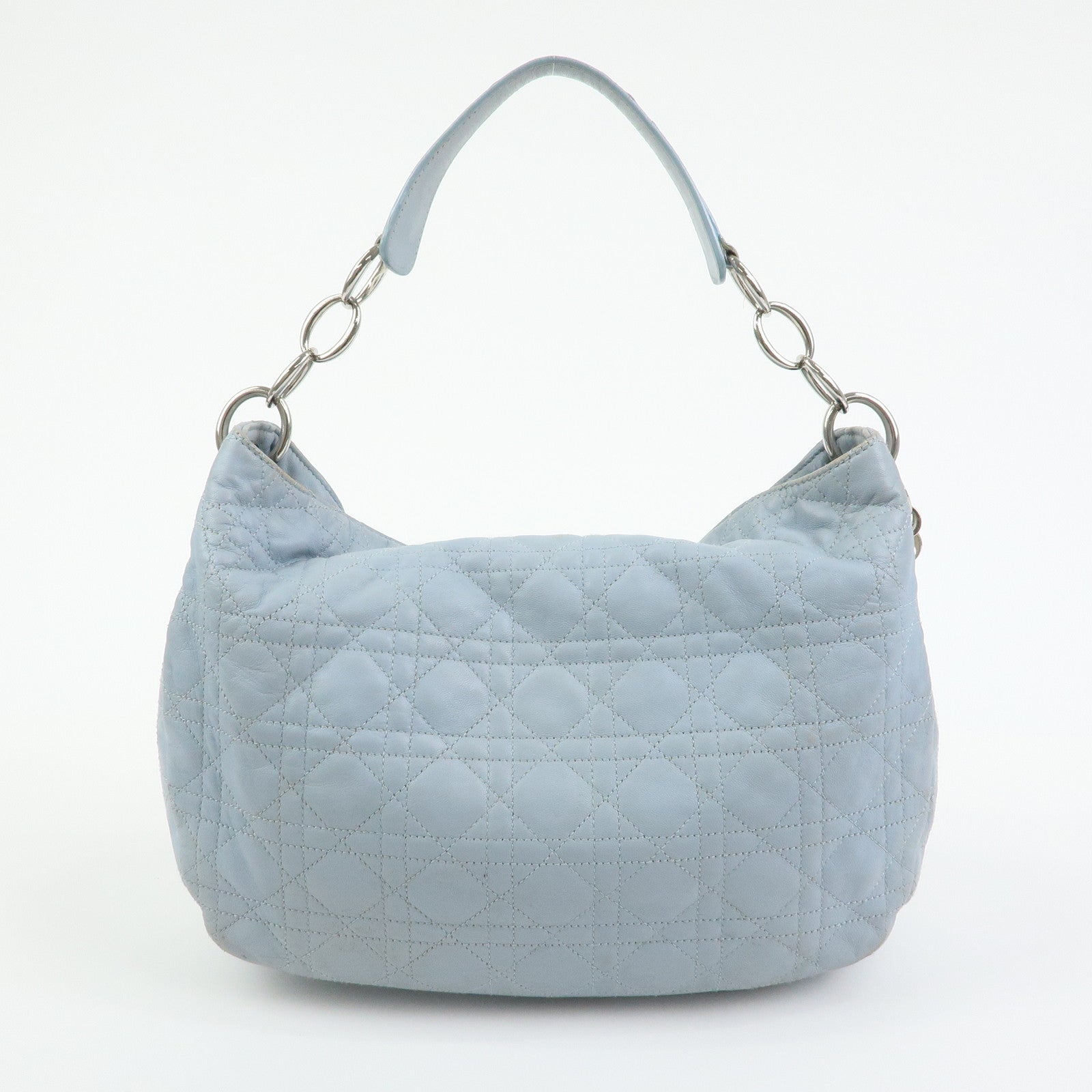 Christian Dior Lady Dior Cannage Lamb Skin Shoulder Bag Hand Bag Blue