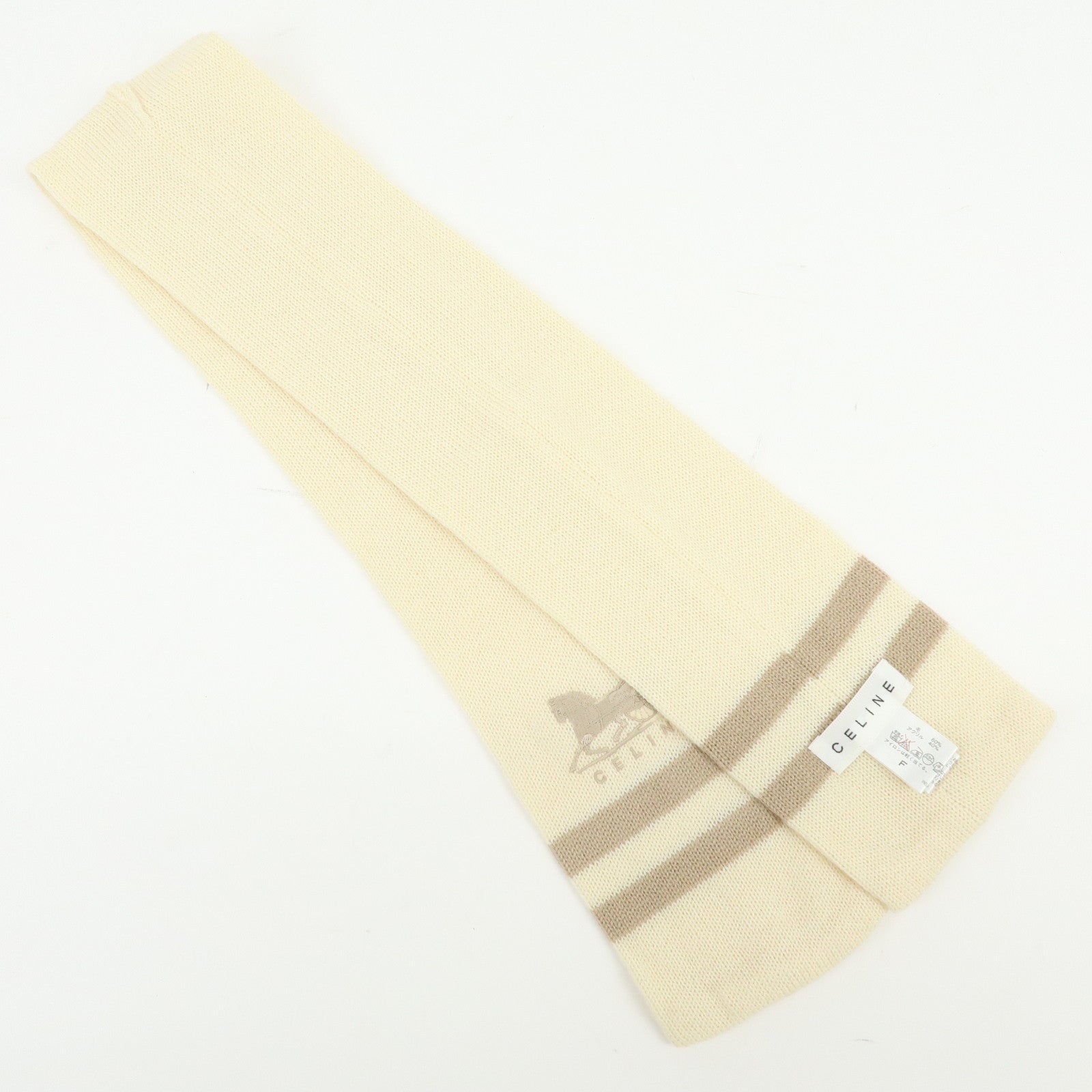 CELINE Logo Wool Acrylic Scarf with Scarf Case White Mocha