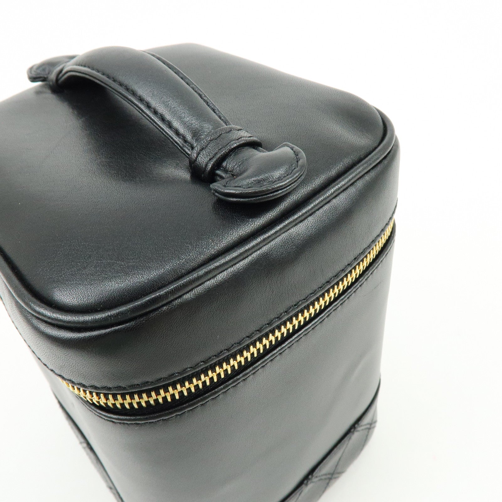 CHANEL Bicolore Lamb Skin Vanity Bag Hand Bag Black A01619