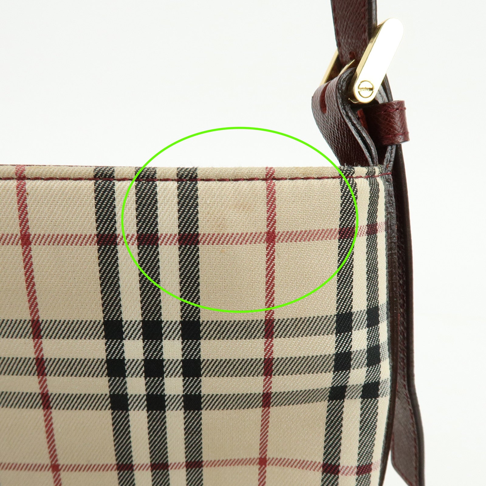 BURBERRY Nova Plaid Canvas Leather Shoulder Bag Hand Bag Beige Bordeaux