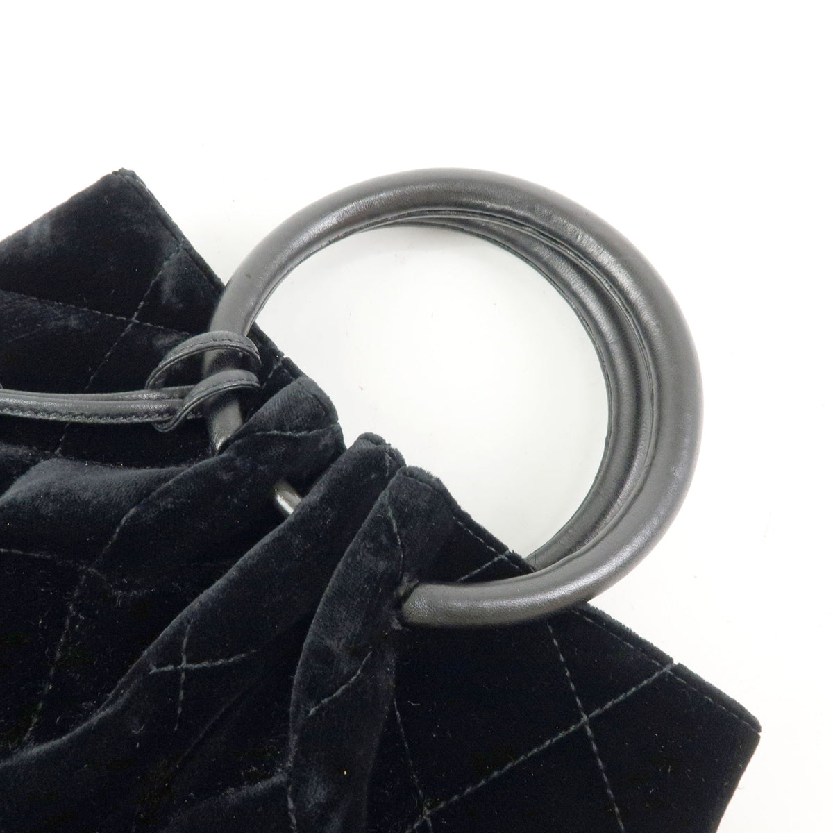 CHANEL Matelasse Velour Leather Ring Handle Hand Bag Black