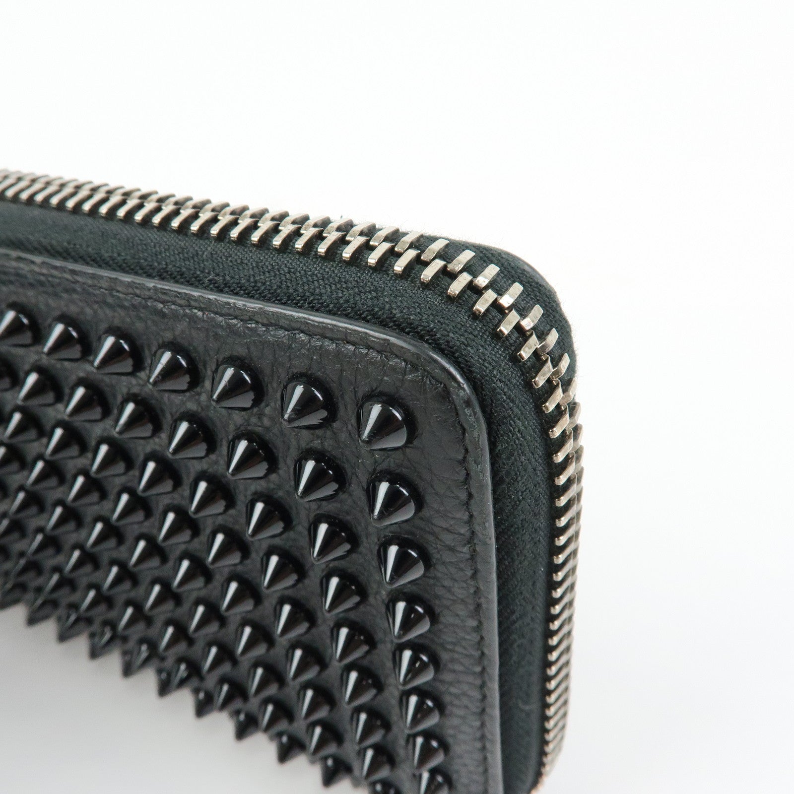 Christian Louboutin Studs Leather Round Zippy Long Wallet Black