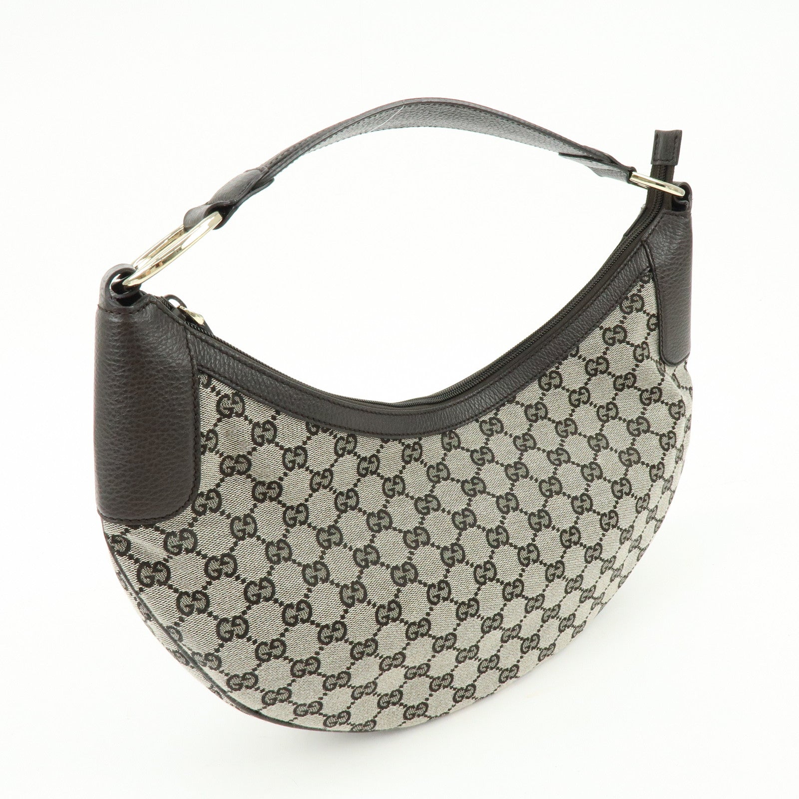 GUCCI GG Canvas Leather Shoulder Bag Dark Brown 257297