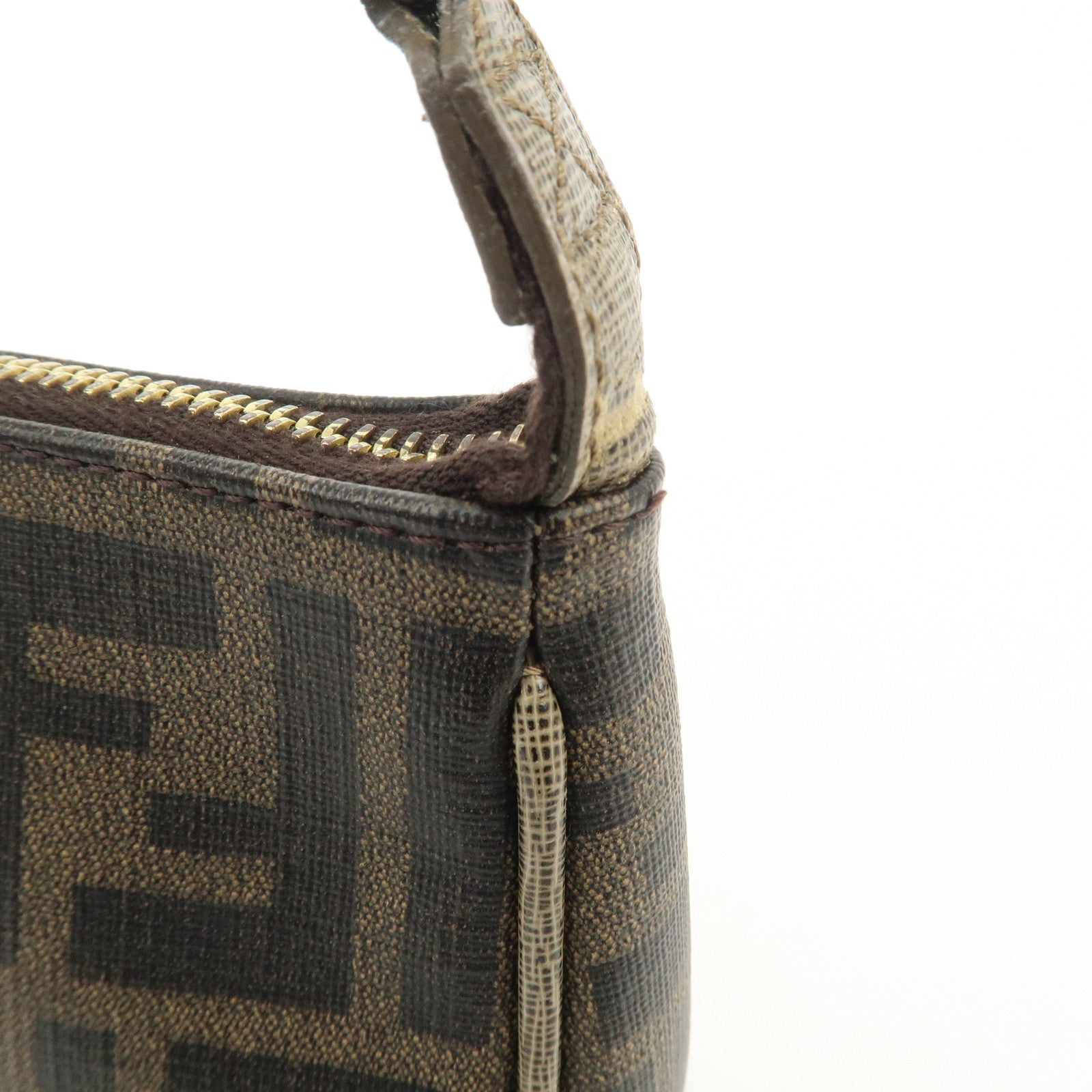 FENDI Zucca PVC Leather Chain Accessory Pouch Hand Bag Brown 8M0264 Used