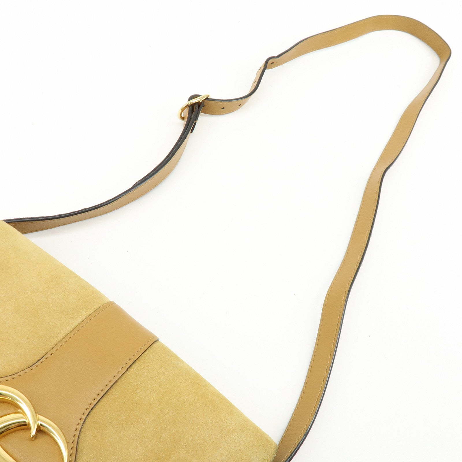 GUCCI Arli Double G Suede Leather Shoulder Crossbody Bag Beige Brown