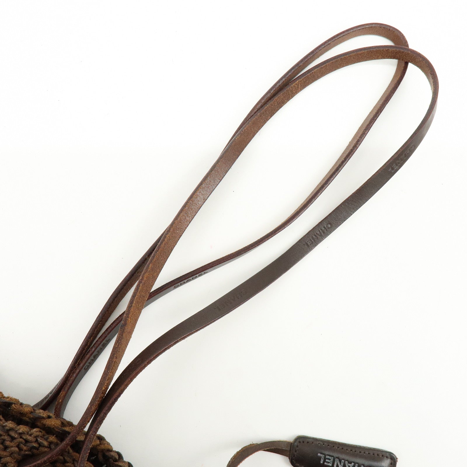 CHANEL Braided Leather Drawstring Shoulder Bag Brown