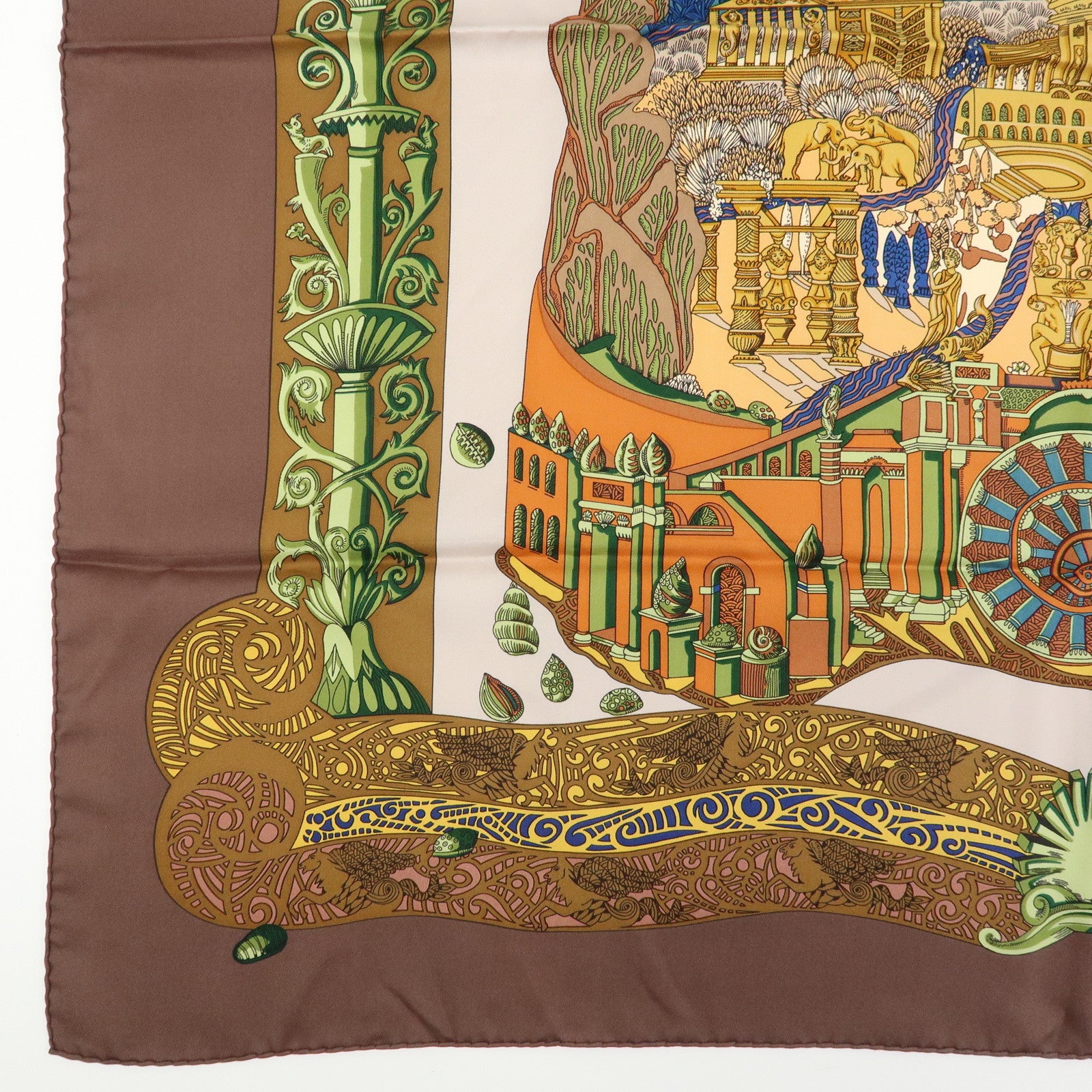 HERMES Carre 90 Silk 100% Scarf L ATLANTIDE Brown Blue Gold