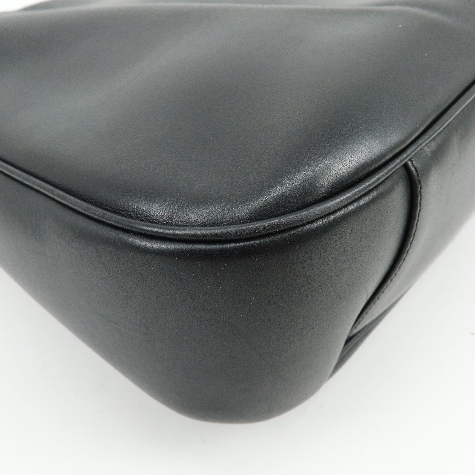 GUCCI Bamboo Leather 2Way Bag Shoulder Bag Hand Bag Black  0011577