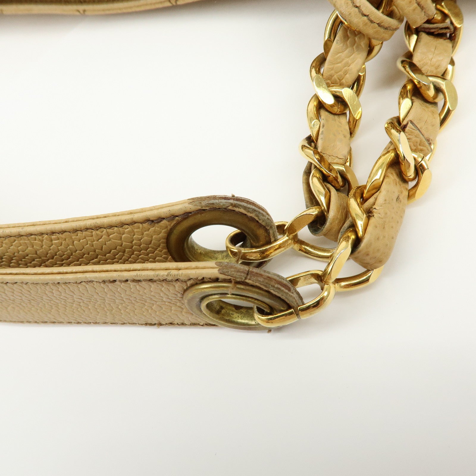 CHANEL Matelasse Caviarskin Shoulder Bag Hand Bag Beige