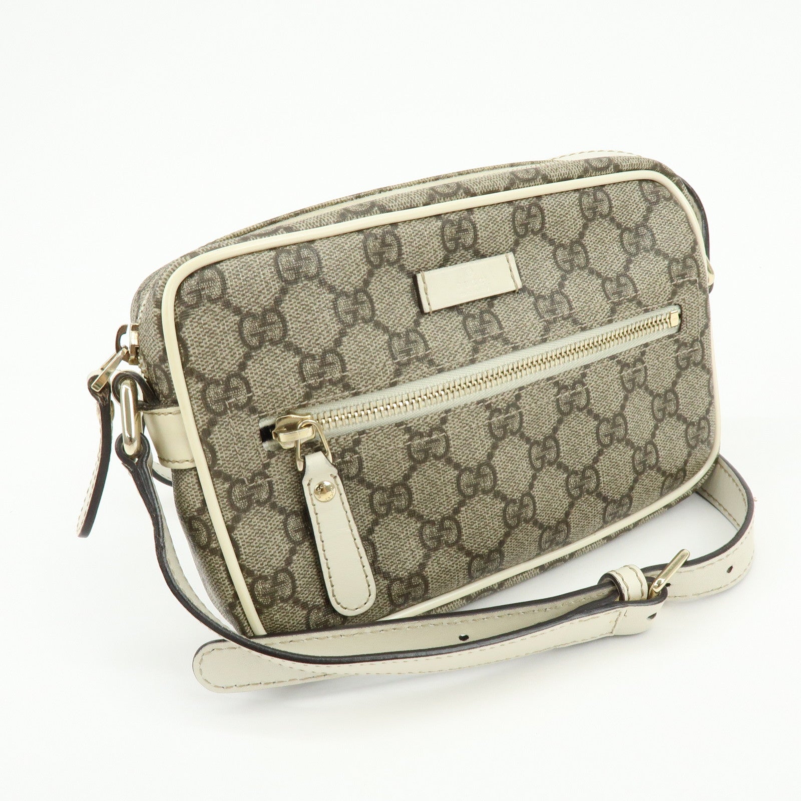 GUCCI GG Supreme Leather Shoulder Bag Crossbody Bag  Beige White 201447