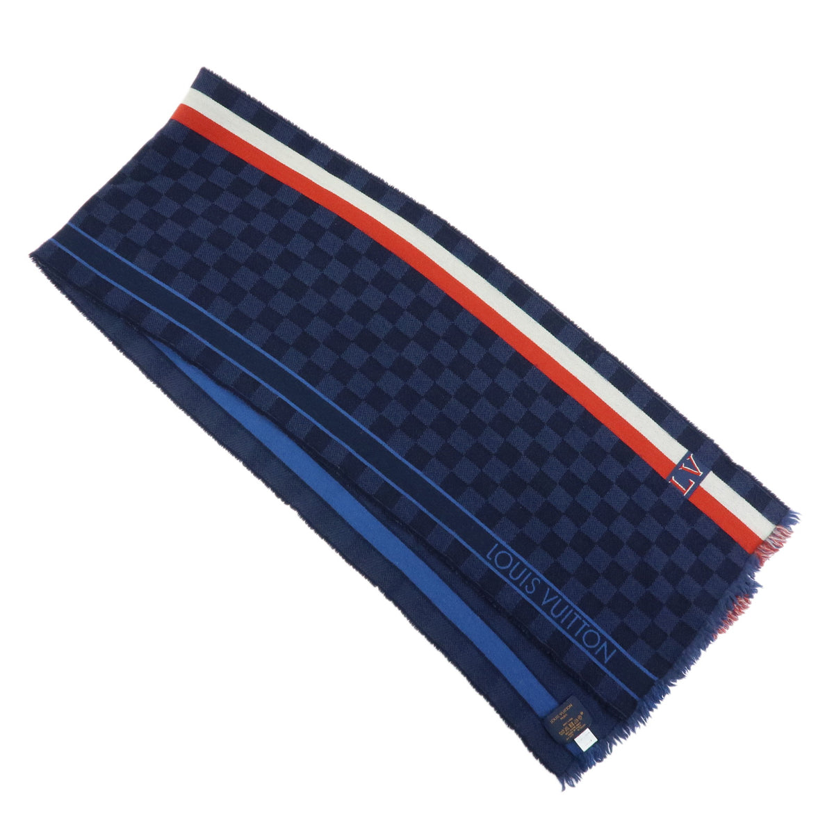 Louis Vuitton Damier Echarpe Messenger Wool 100% Scarf Navy M70338