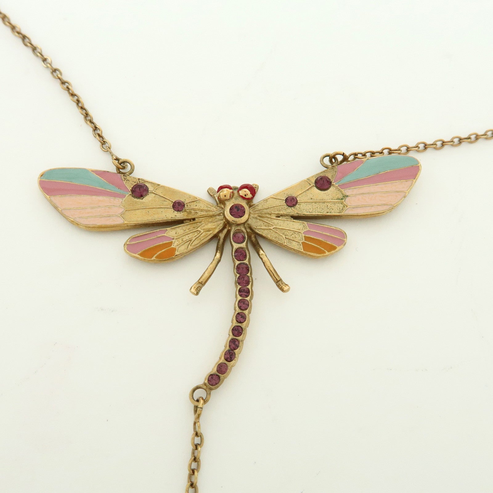 CELINE Macadam Metal Rhinestone Dragonfly Motif Necklace Gold