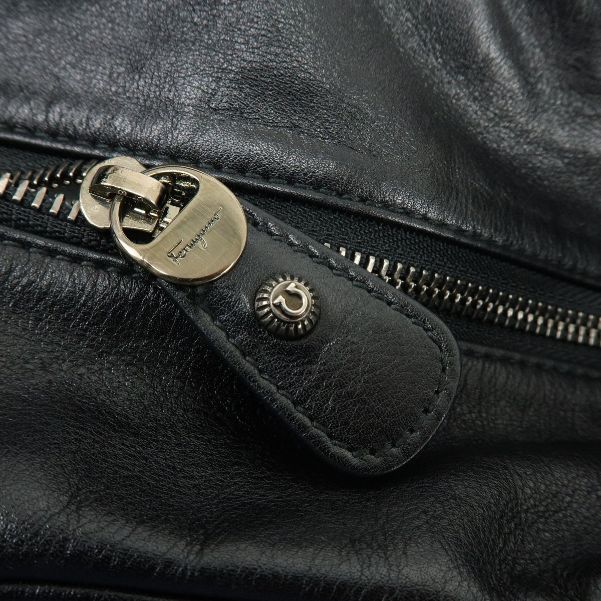 Ferragamo Gancini Leather 2Way Bag Hand Bag Shoulder Bag Black