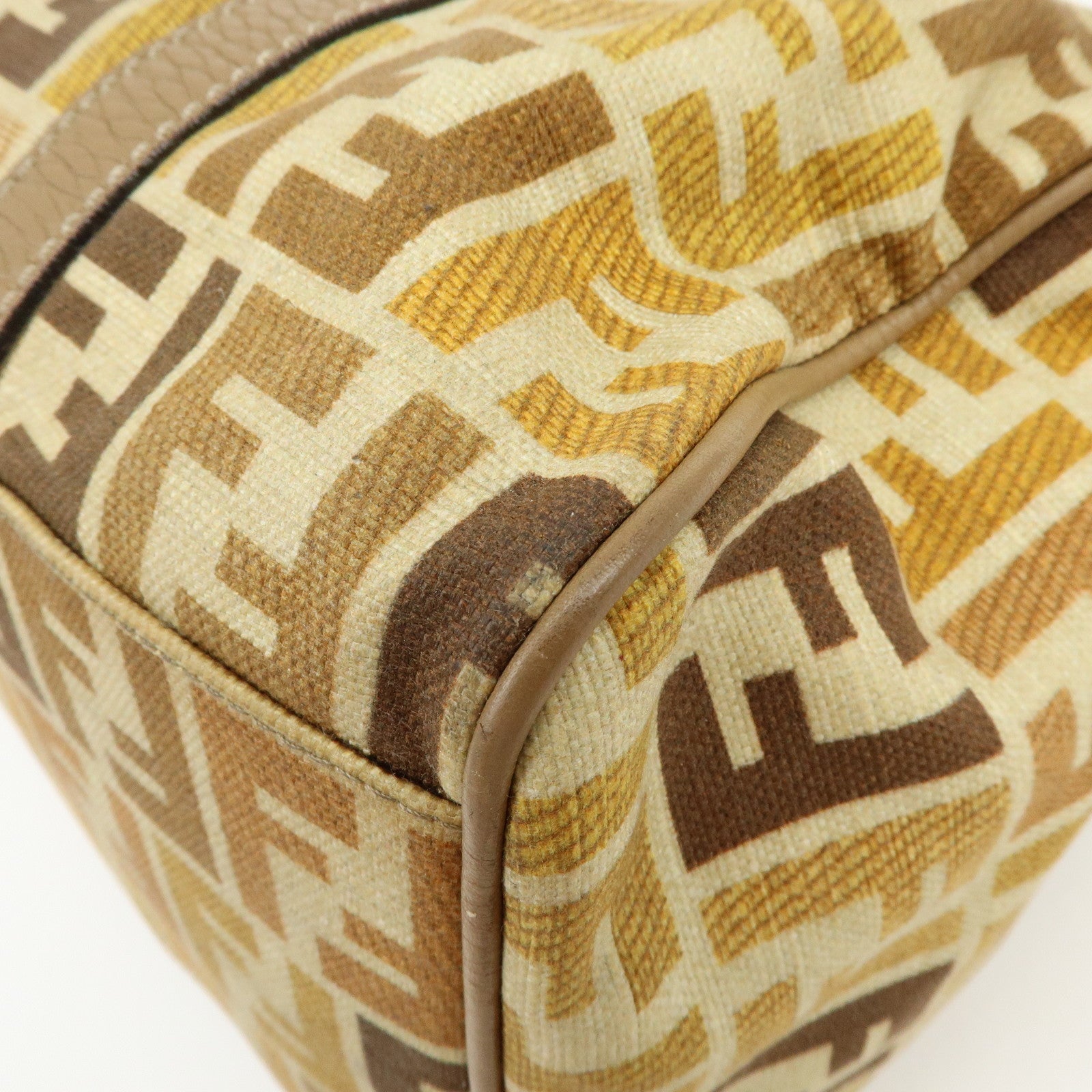 FENDI Zucca Seleria Canvas Leather 2Way Bag Shoulder Bag Brown Beige