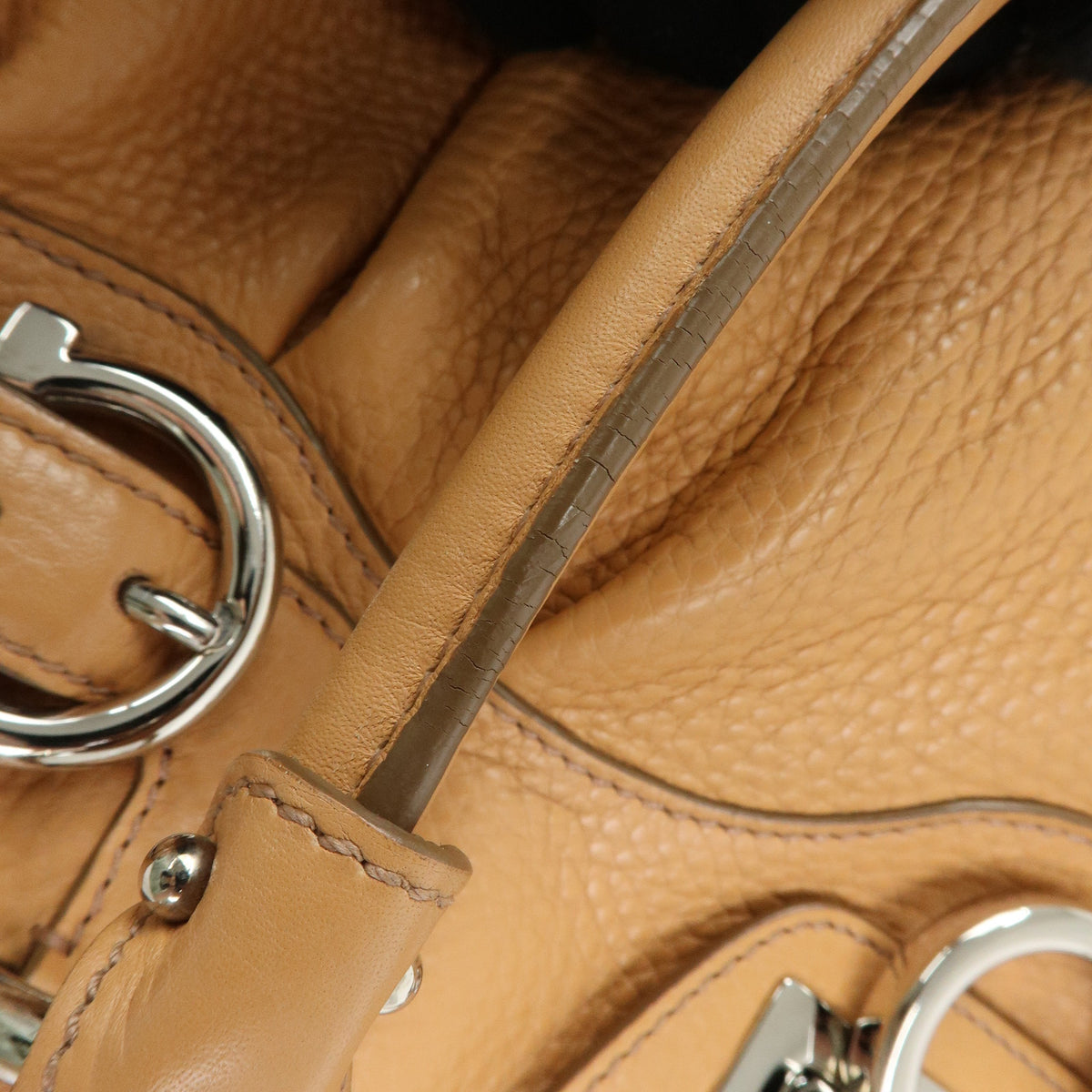 Ferragamo Gancini Marisa Leather Hand Bag Shoulder Bag Beige