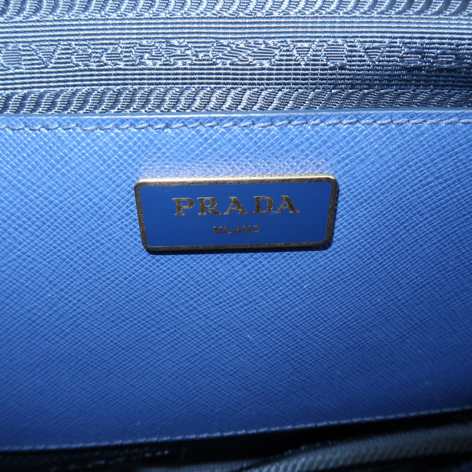 PRADA Galleria Triangle Log Saffiano Leather 2Way Hand Bag Blue BN2274