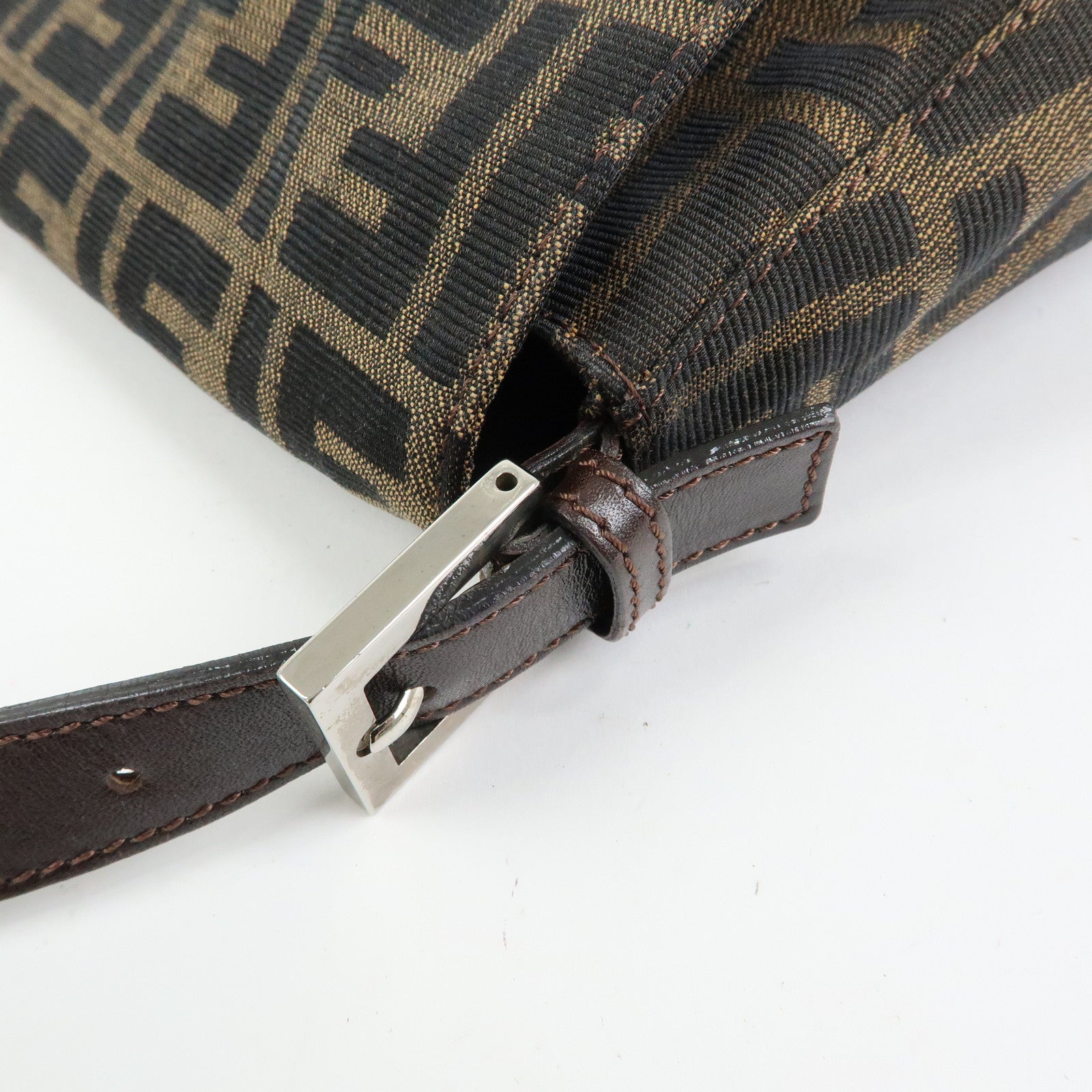 FENDI Mamma Baguette Zucca Canvas Leather Shoulder Bag Brown 26325
