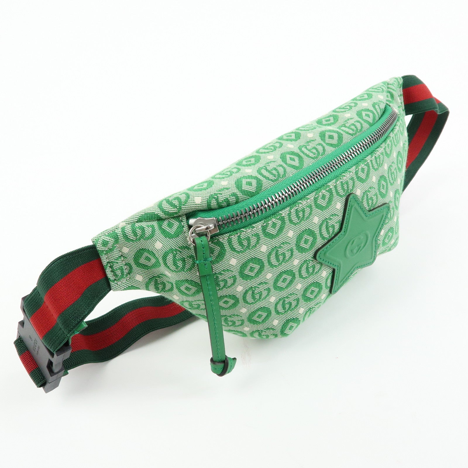 GUCCI Children's Sherry Canvas Leather Body Bag Waist Bag Green 502095