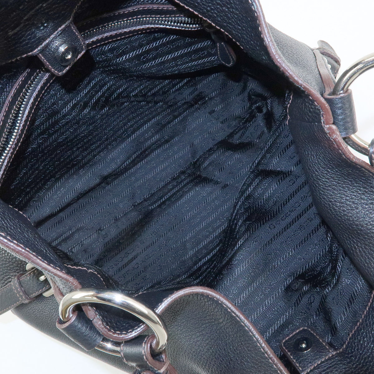 PRADA Leather Shoulder Bag Hand Bag Black BR3648