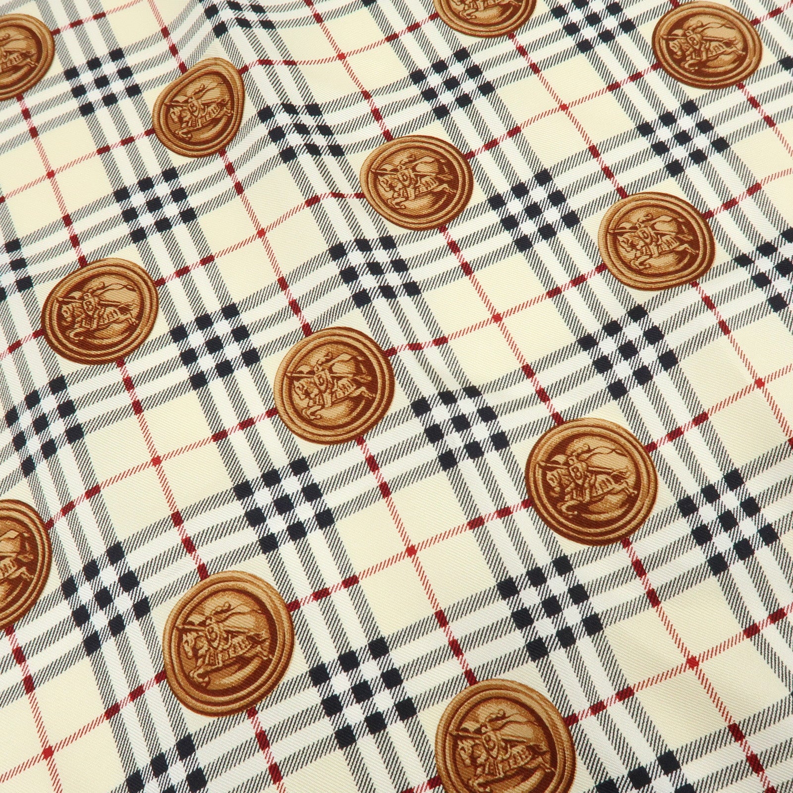 BURBERRY Nova Plaid Silk 100% Scarf Coin Motif Beige Brown