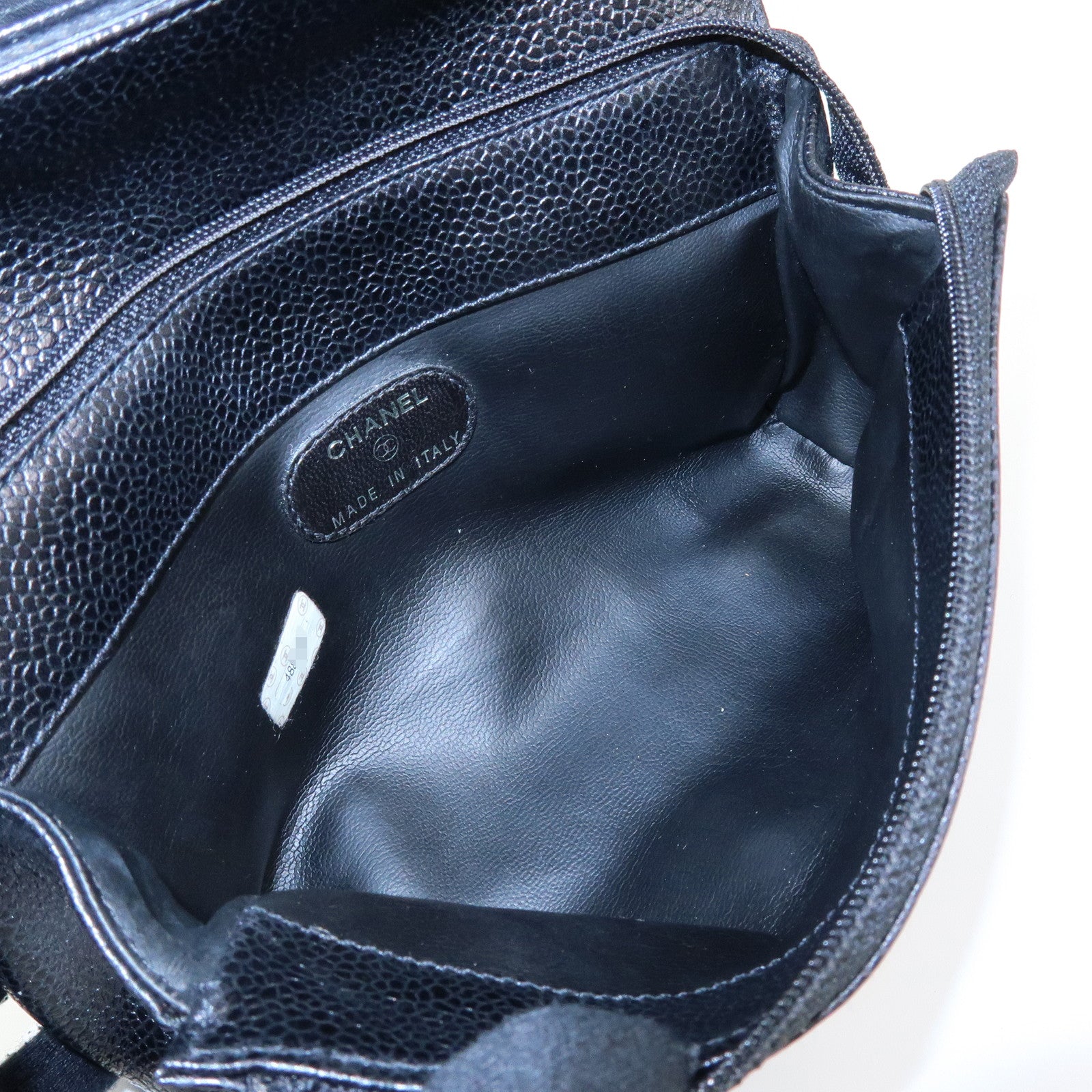 CHANEL COCO Mark Caviarskin Leather Pouch Cosmetic Pouch Black