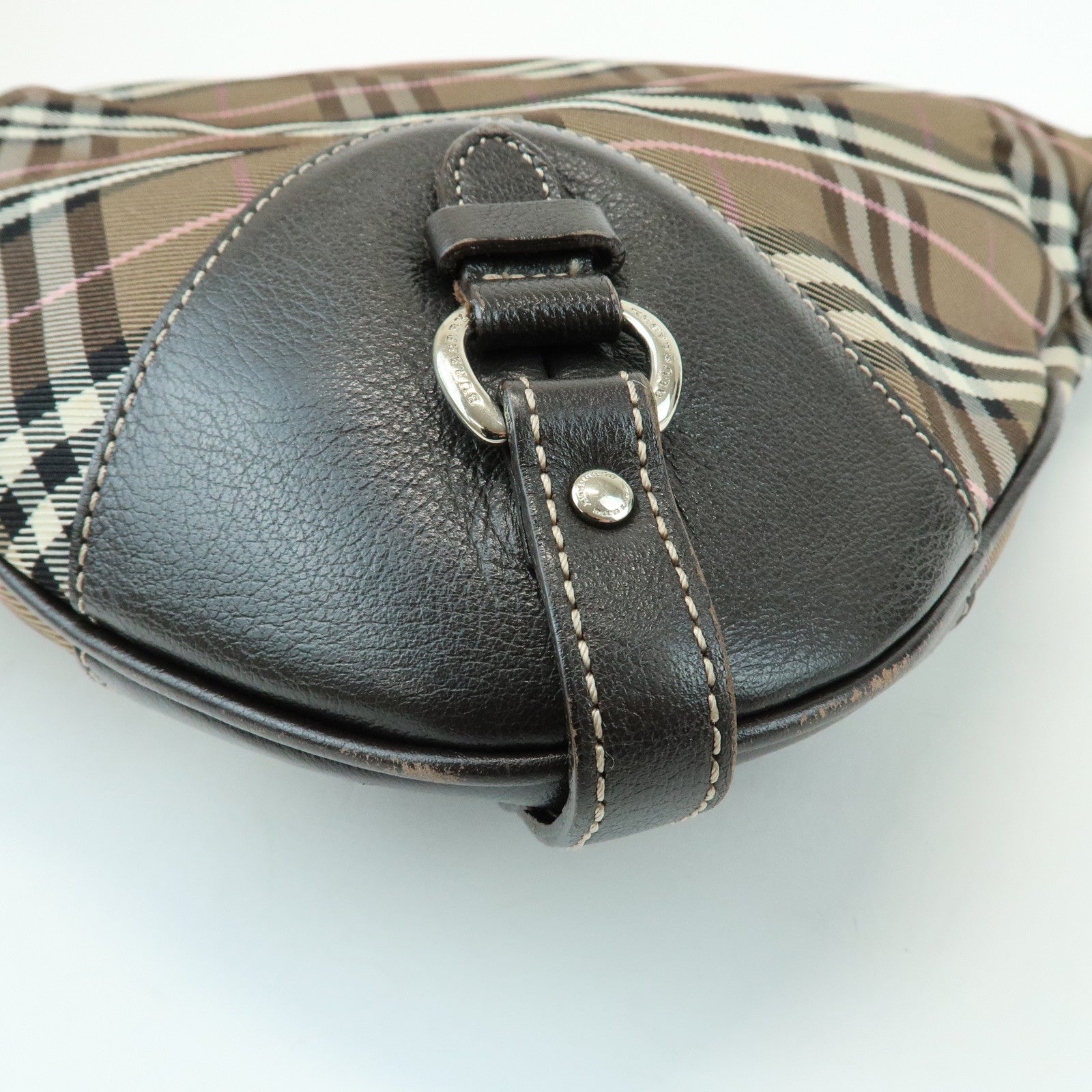 BURBERRY Nova Plaid Blue Label Canvas Leather Shoulder Bag Brown
