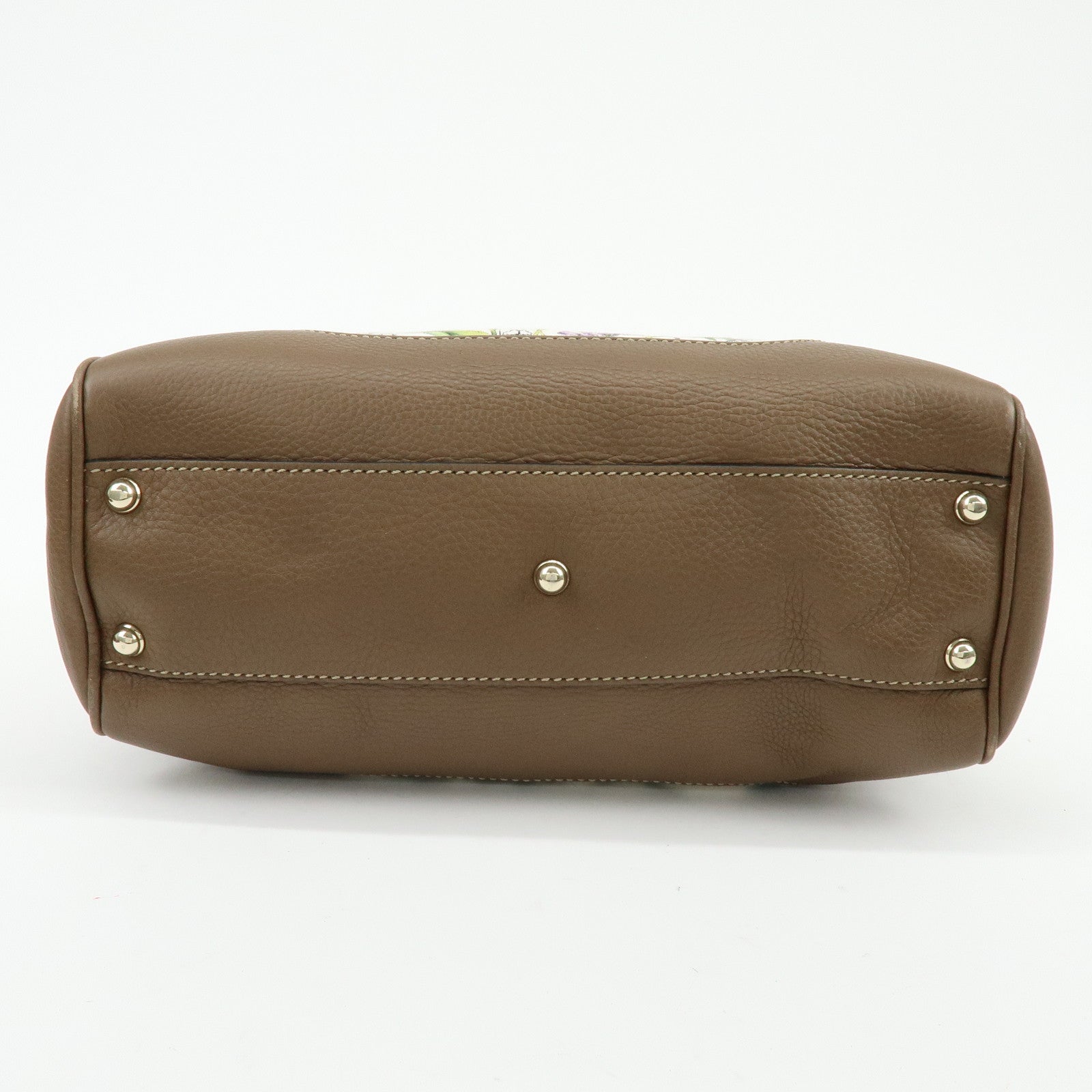 GUCCI Bamboo Canvas Leather 2Way Hand Bag Flower Print Brown 308360